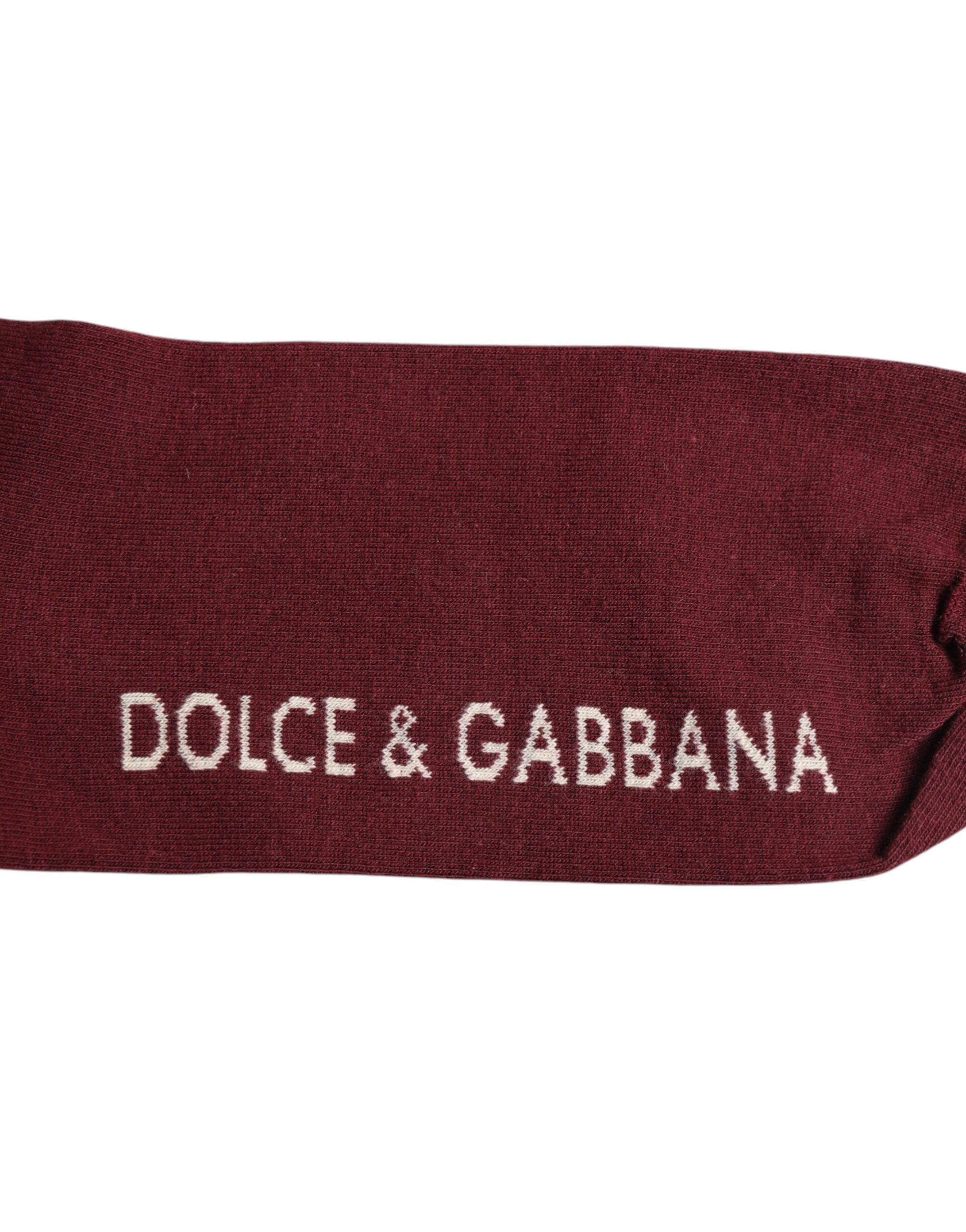 Burgundy Stretch Logo Print Mid Calf Socks - ventzia