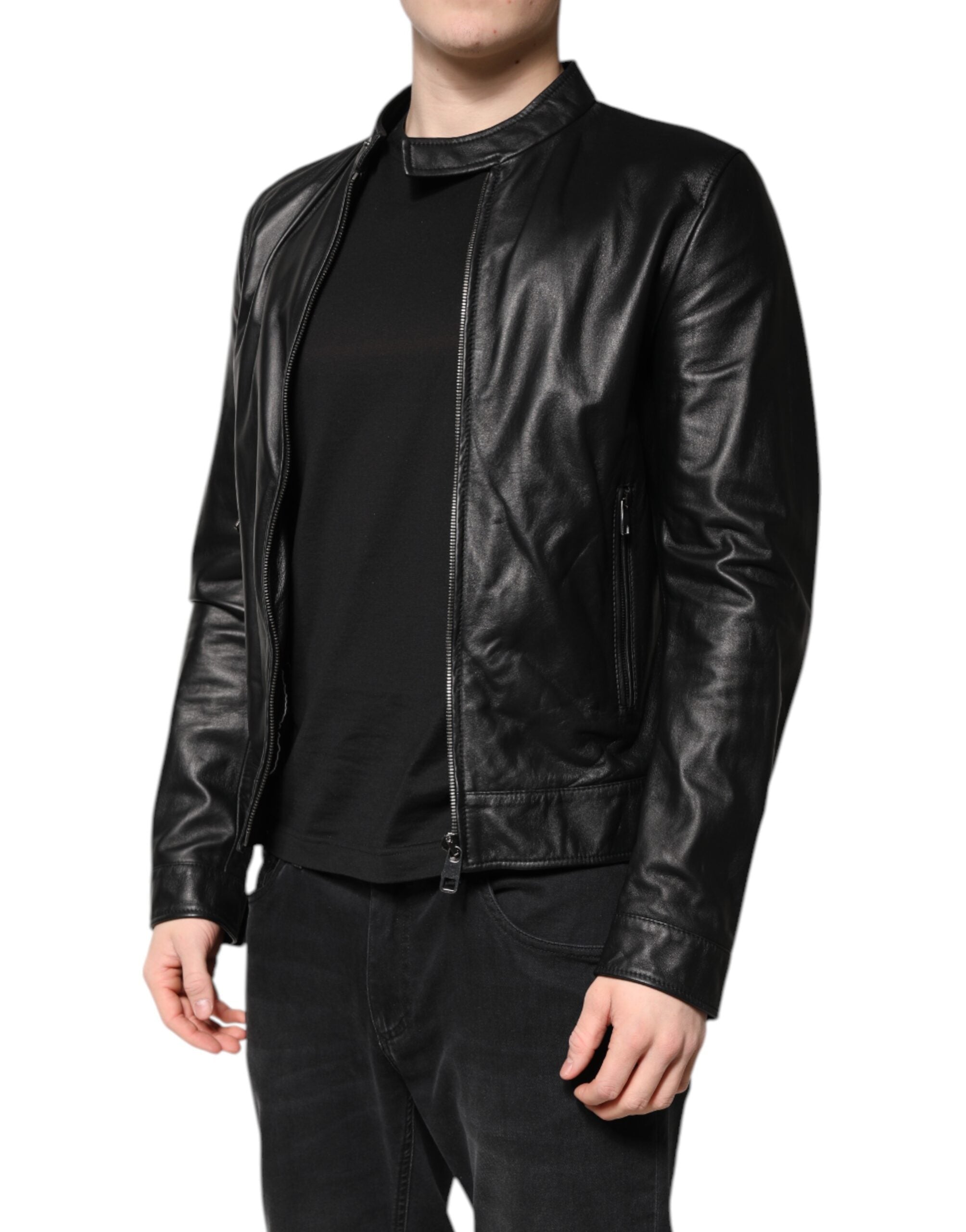 Black Sheep Leather Biker Full Zip Jacket - ventzia
