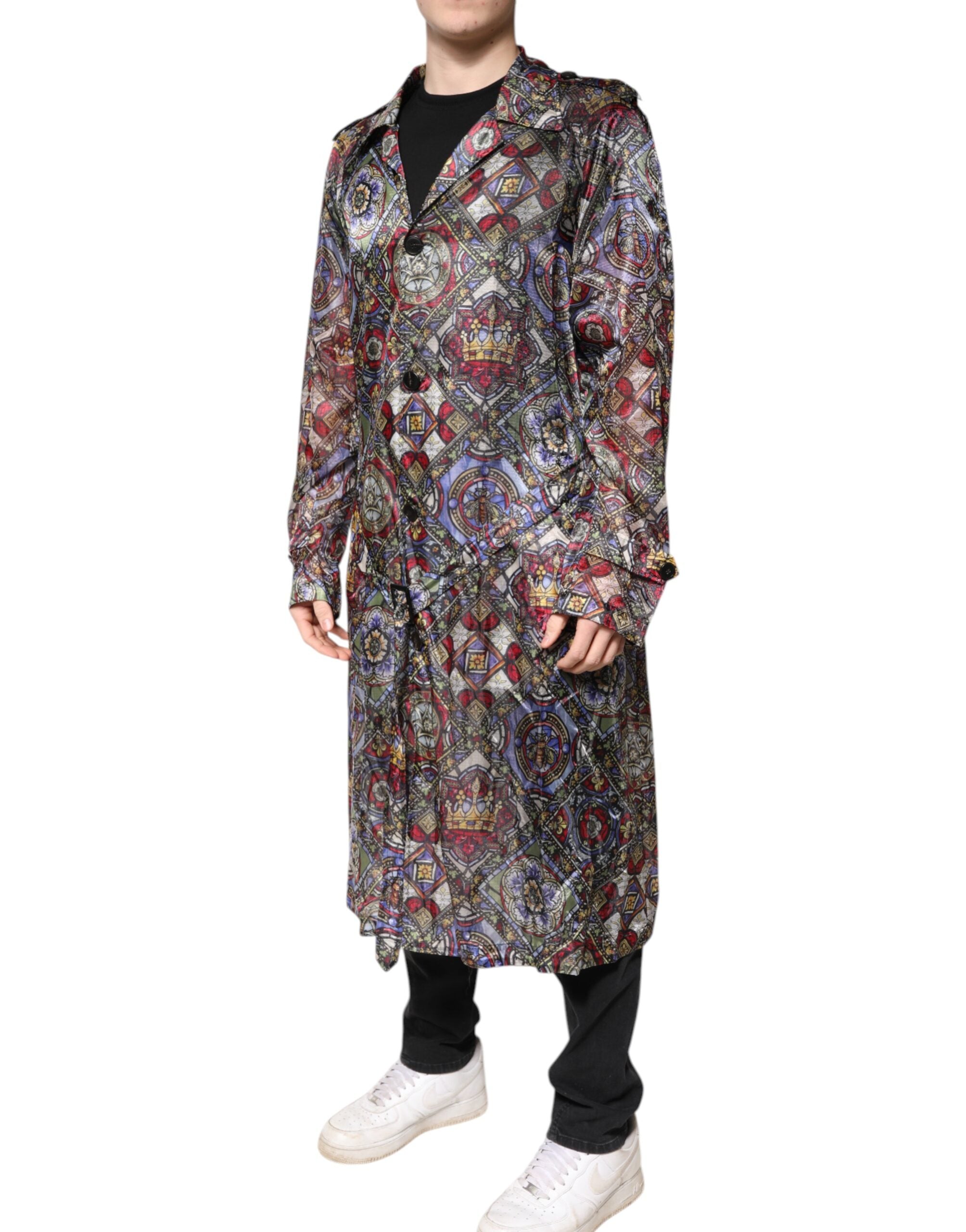 Multicolor Royal Bee Crown Trench Coat Jacket - ventzia
