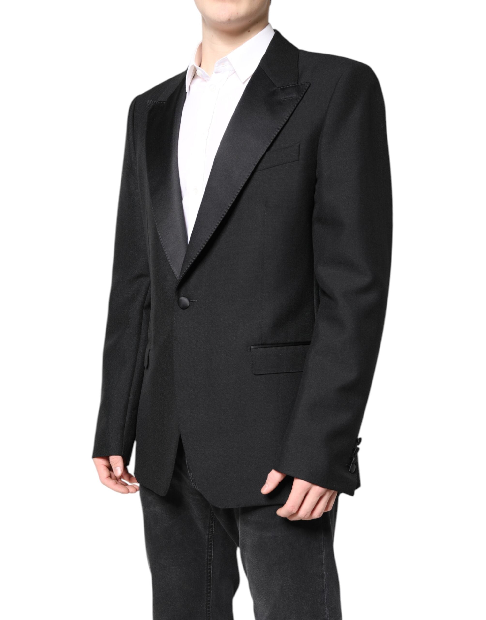 Black Wool Single Breasted Coat Blazer - ventzia