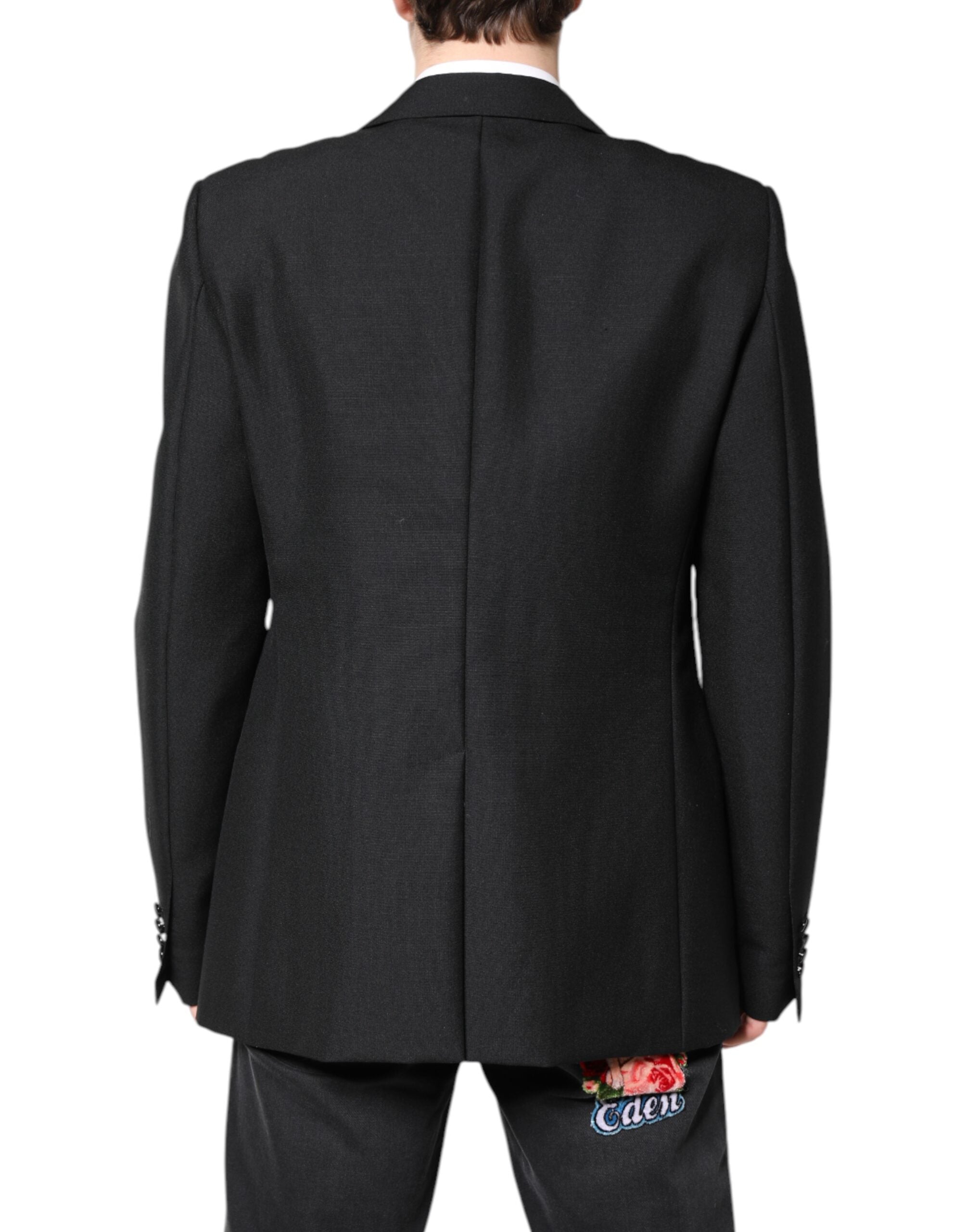 Black Wool Single Breasted Coat Blazer - ventzia