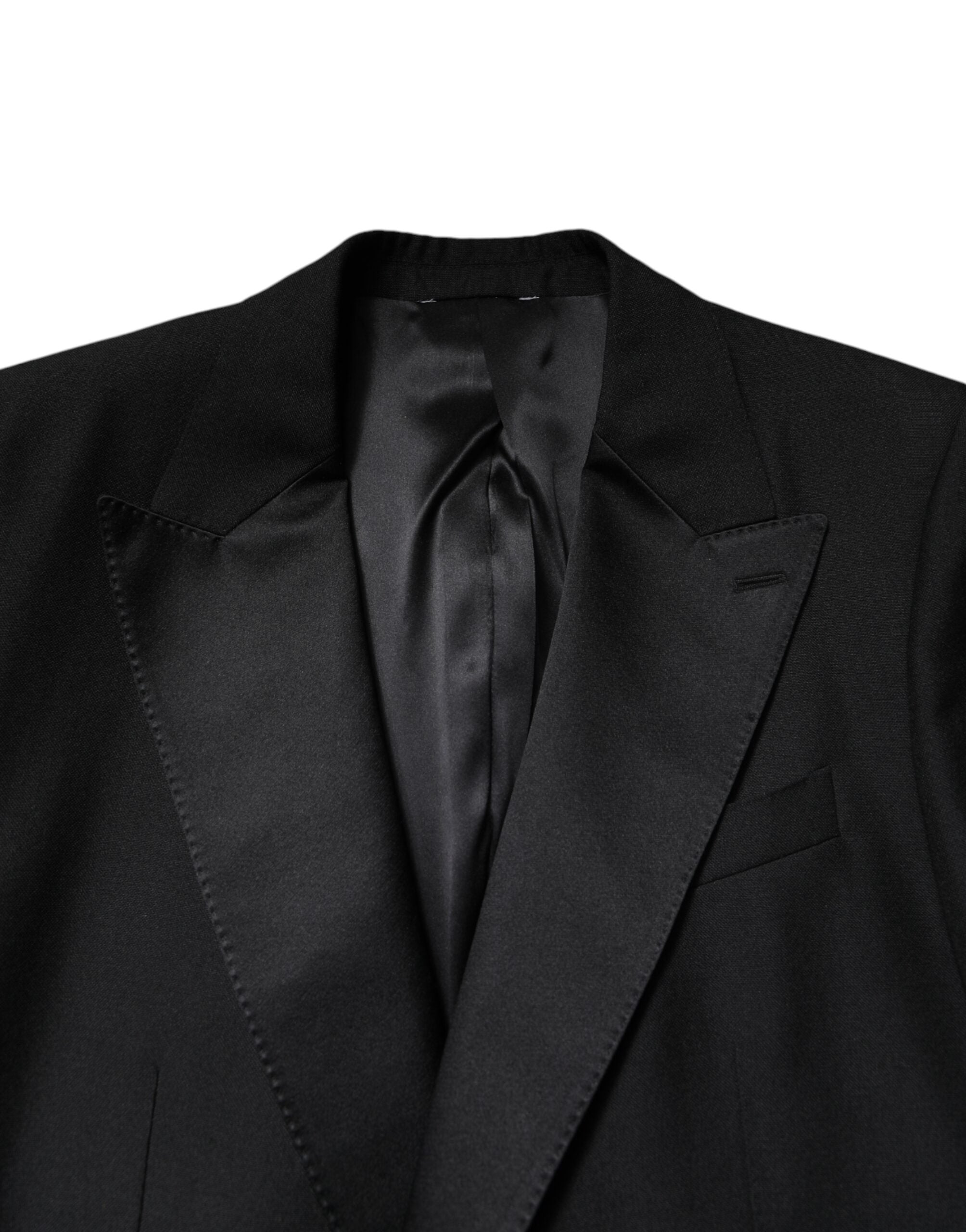 Black Wool Single Breasted Coat Blazer - ventzia