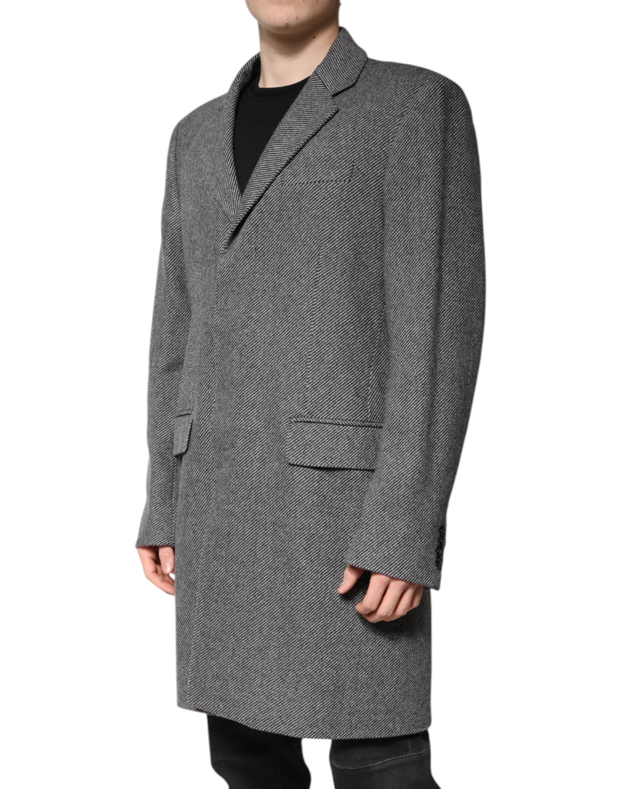 Gray Wool Single Breasted Trench Coat Jacket - ventzia