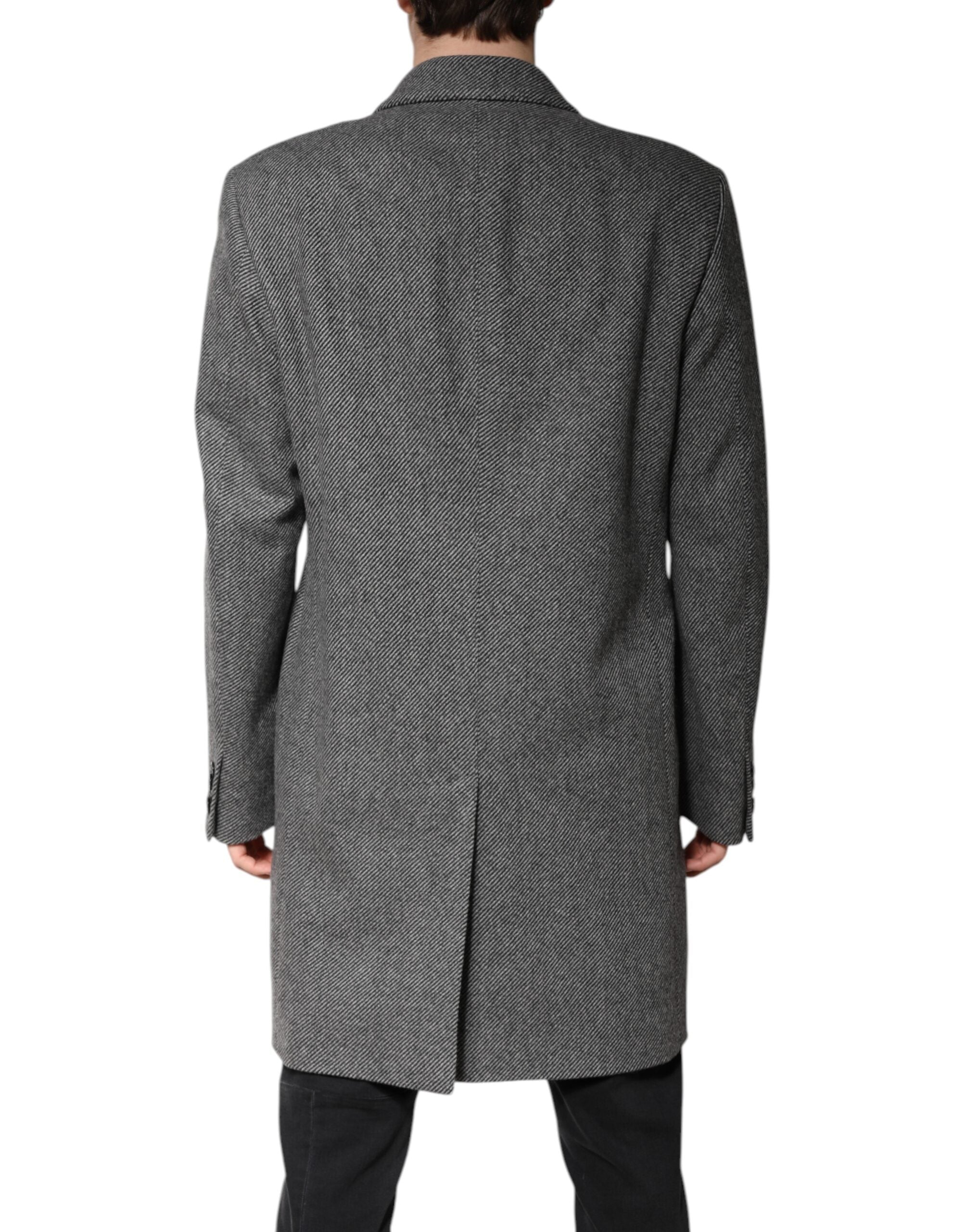 Gray Wool Single Breasted Trench Coat Jacket - ventzia