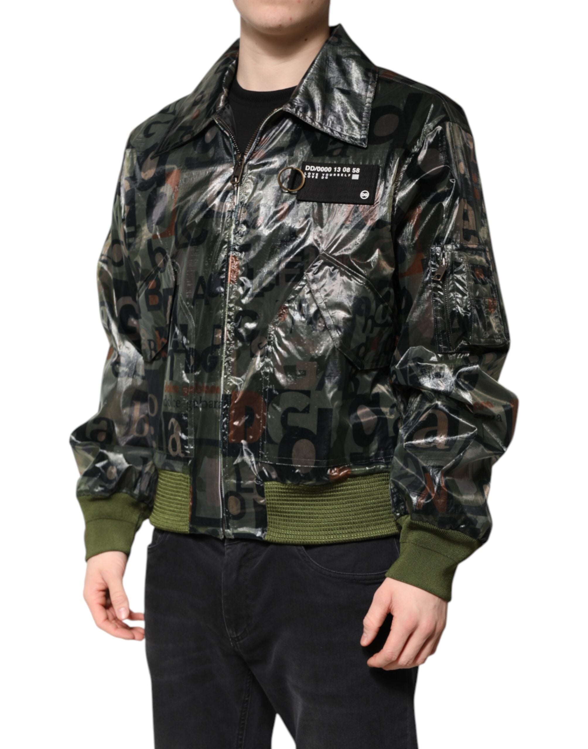 Green DG Logo Print Bomber Full Zip Jacket - ventzia