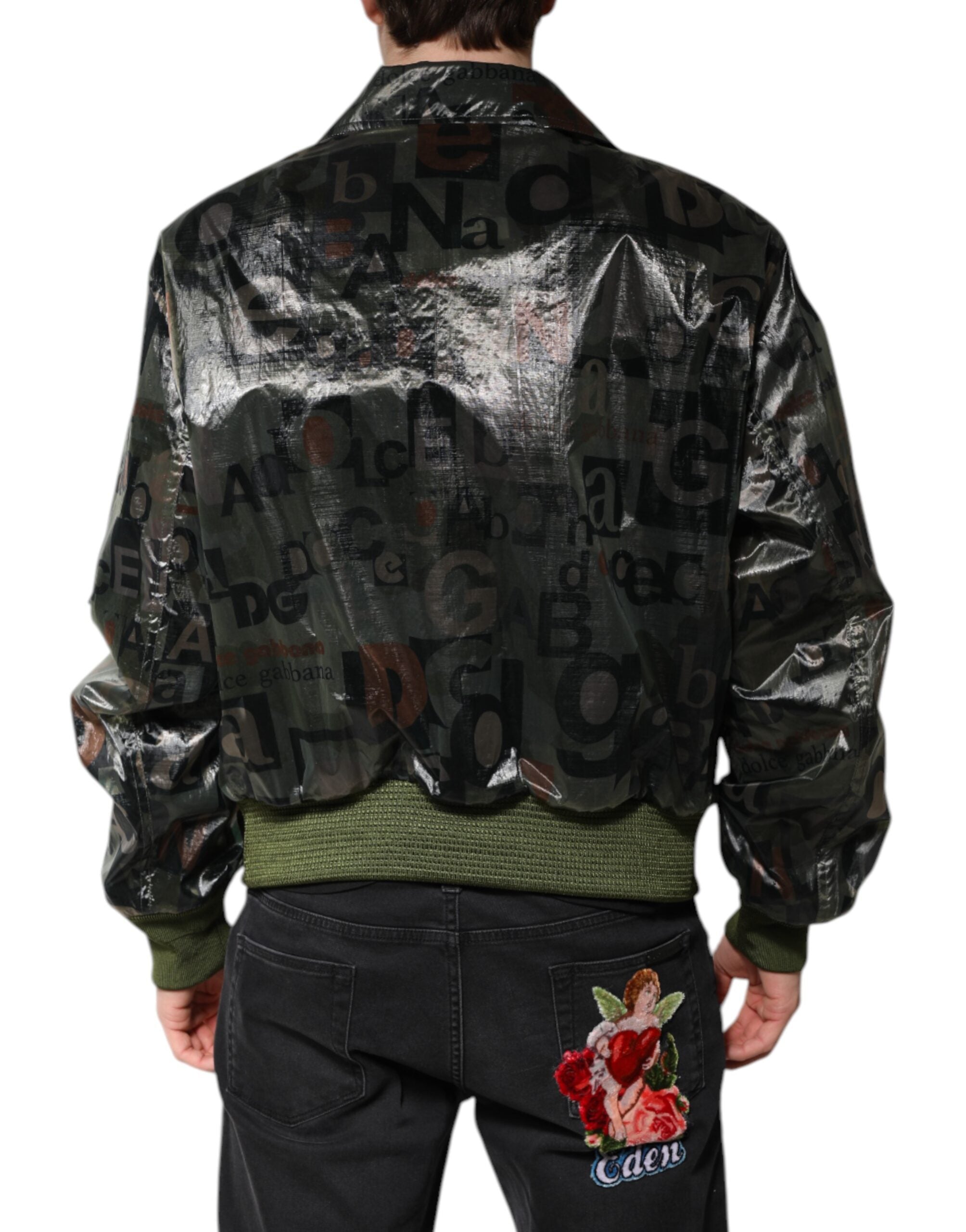 Green DG Logo Print Bomber Full Zip Jacket - ventzia