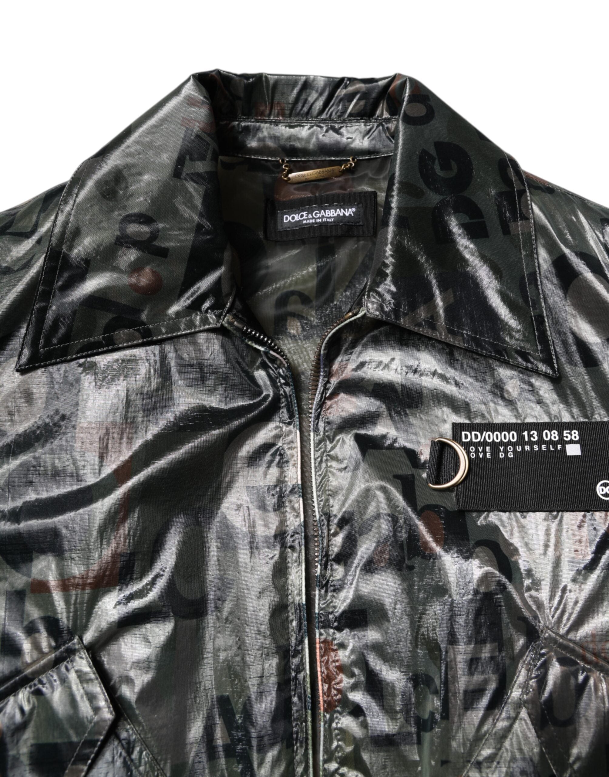 Green DG Logo Print Bomber Full Zip Jacket - ventzia