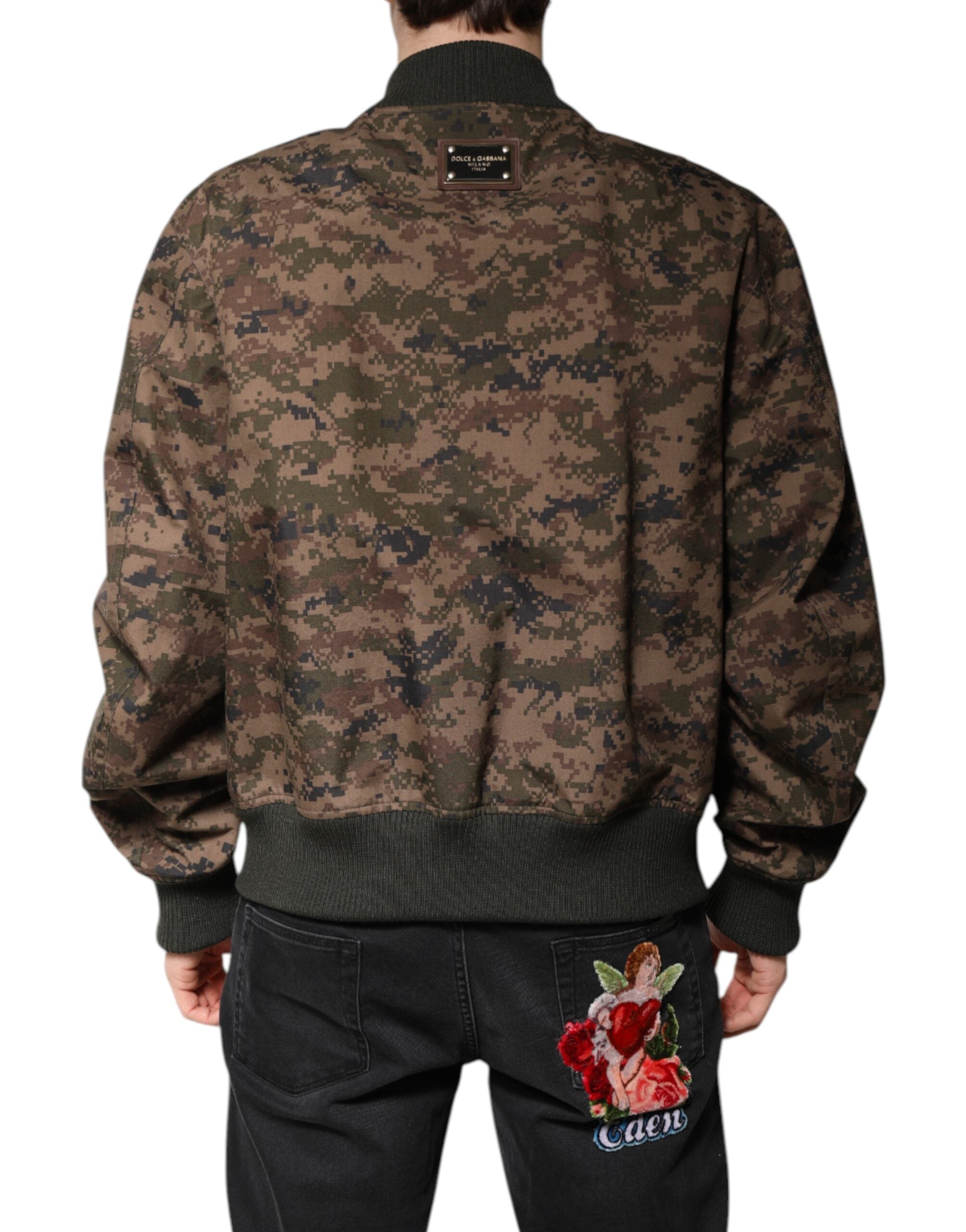 Brown Camouflage Bomber Full Zip Jacket - ventzia