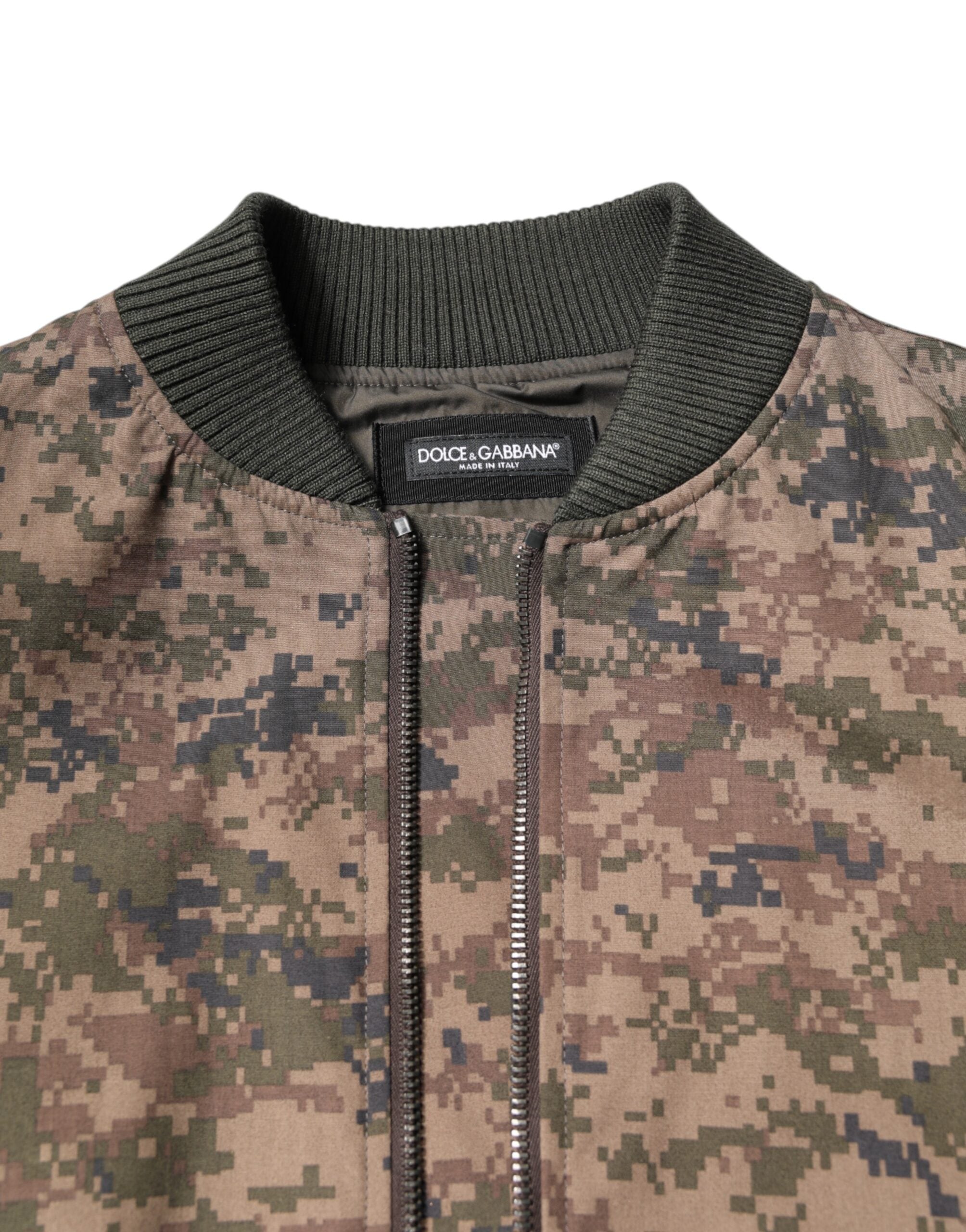 Brown Camouflage Bomber Full Zip Jacket - ventzia