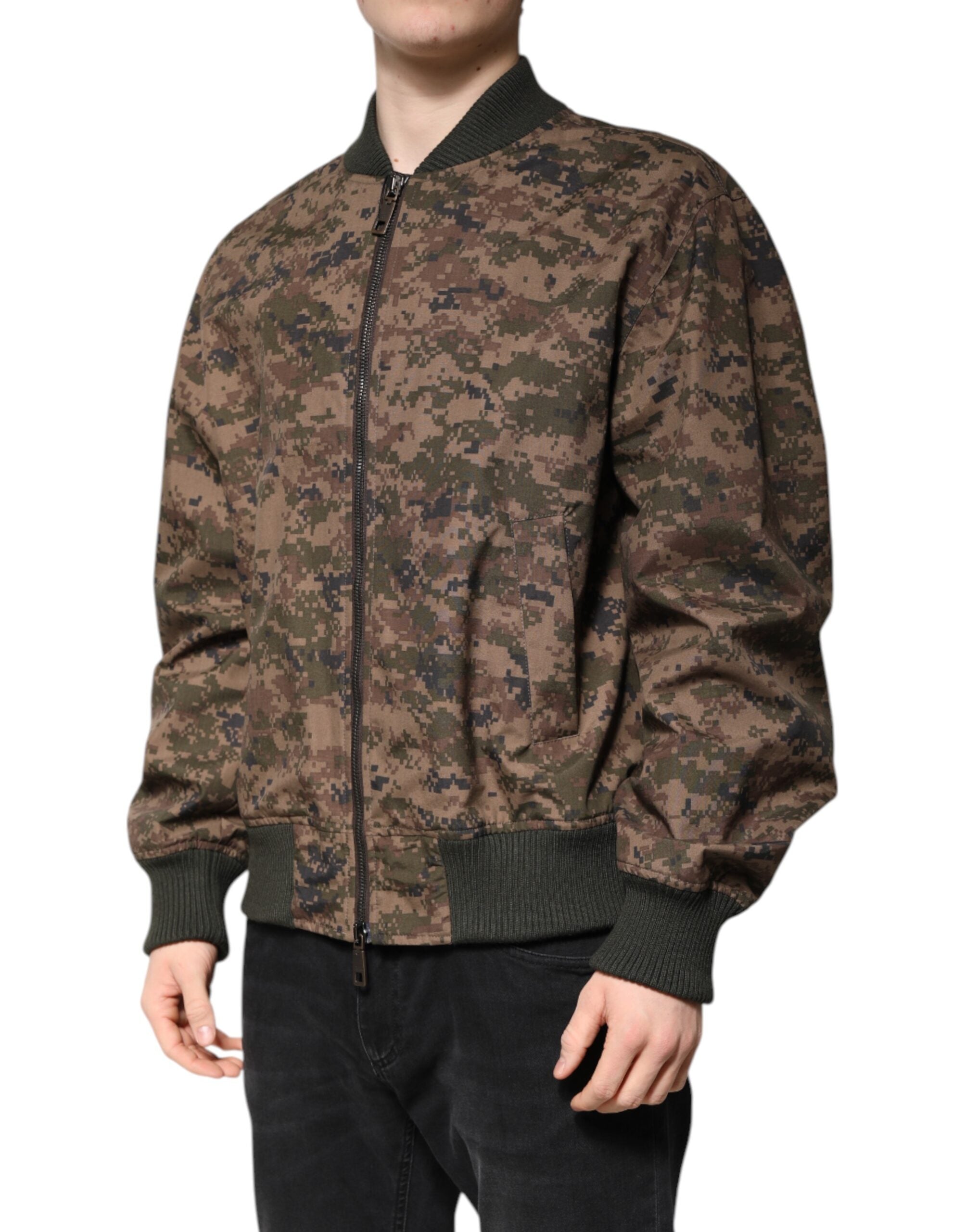 Brown Camouflage Bomber Full Zip Jacket - ventzia