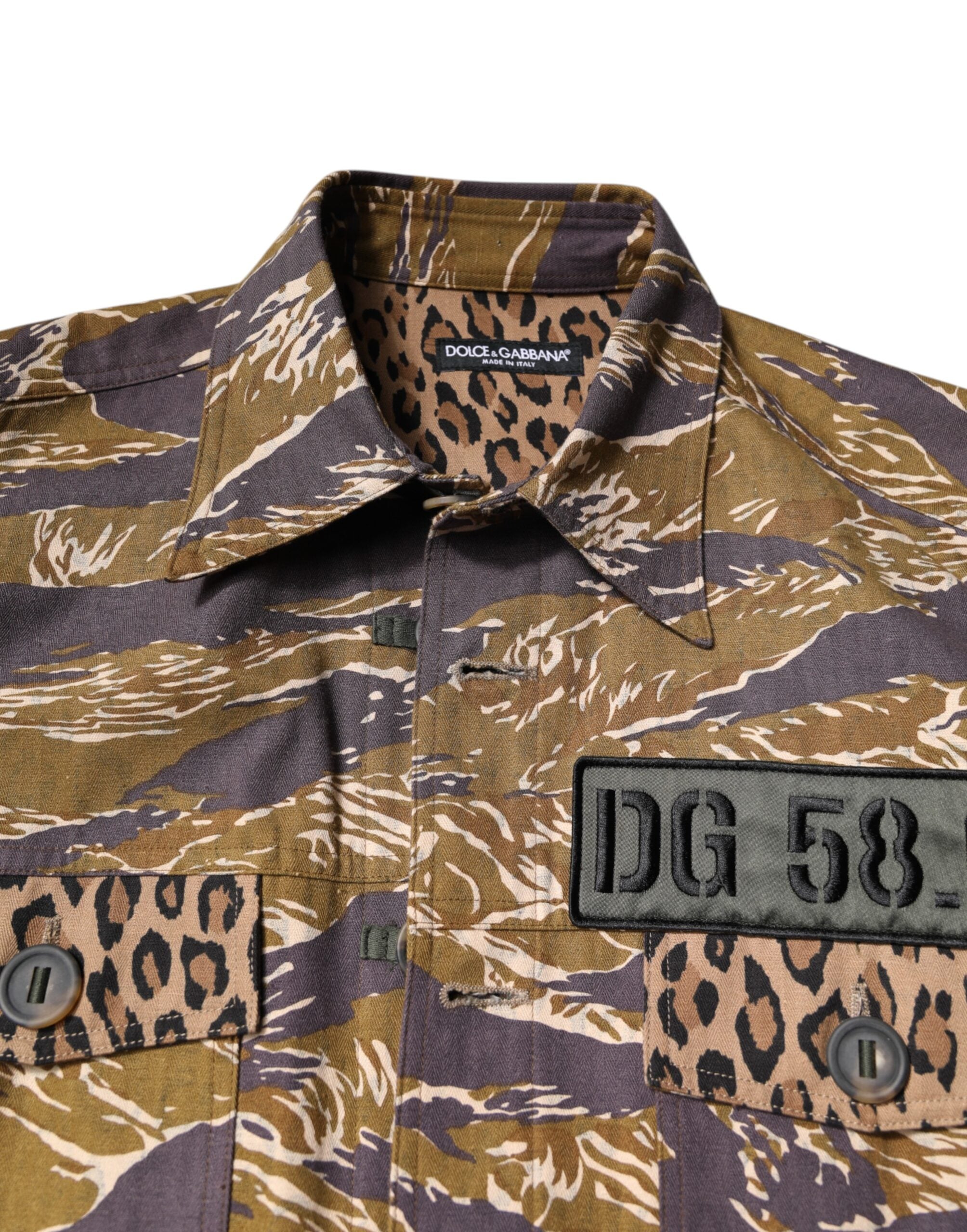 Brown Leopard Cotton Collared Coat Jacket - ventzia