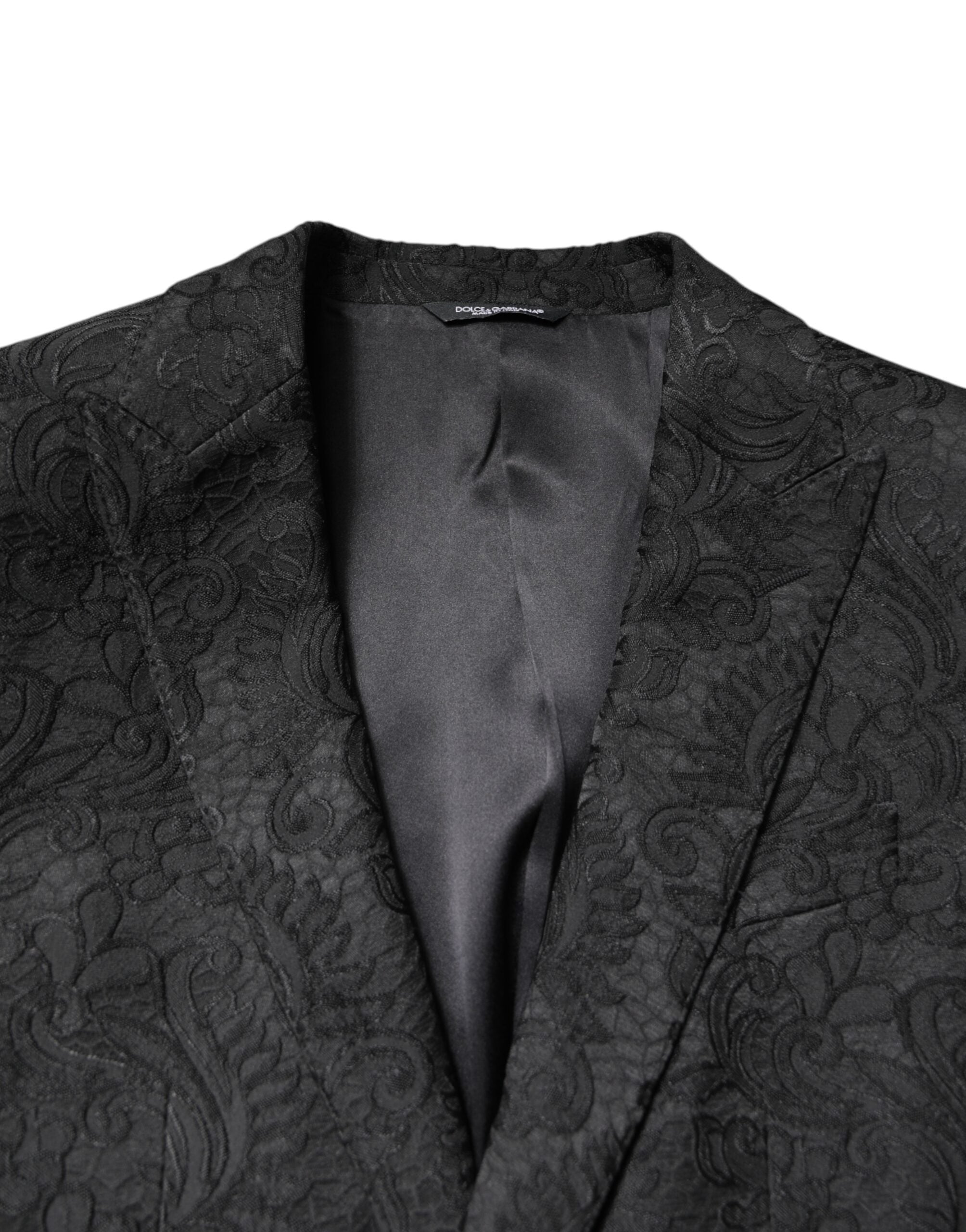 Black Floral Jacquard Coat Jacket Blazer - ventzia