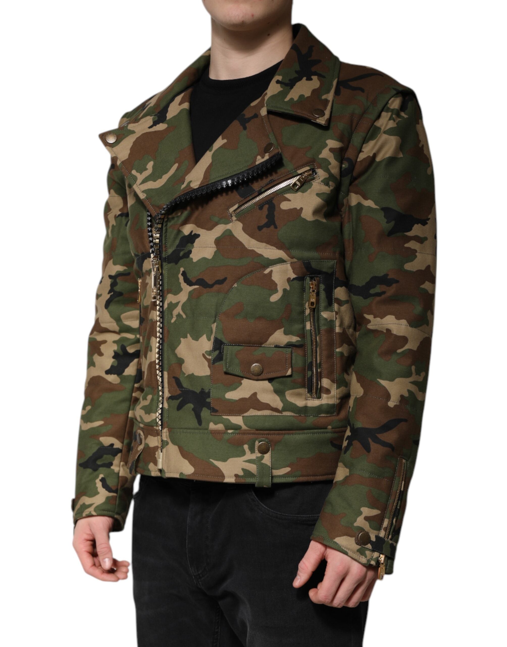 Multicolor Camouflage Nylon Biker Jacket - ventzia