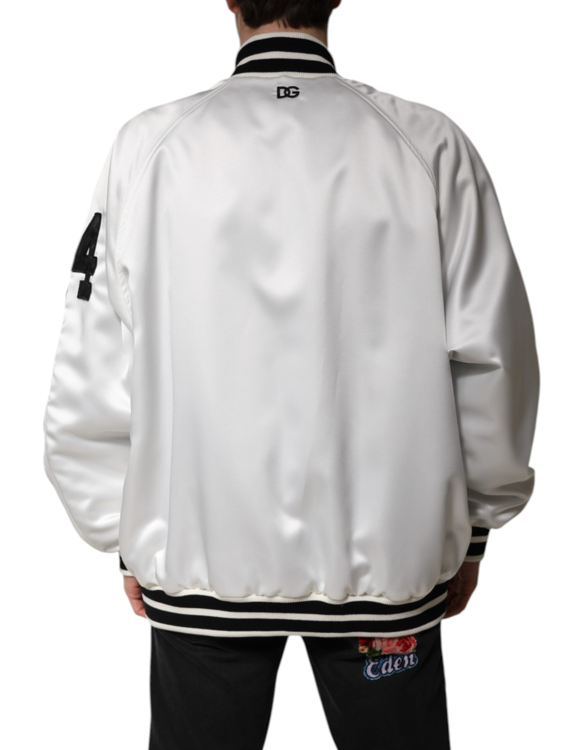 White DG Logo Polyester Jersey Bomber Jacket - ventzia