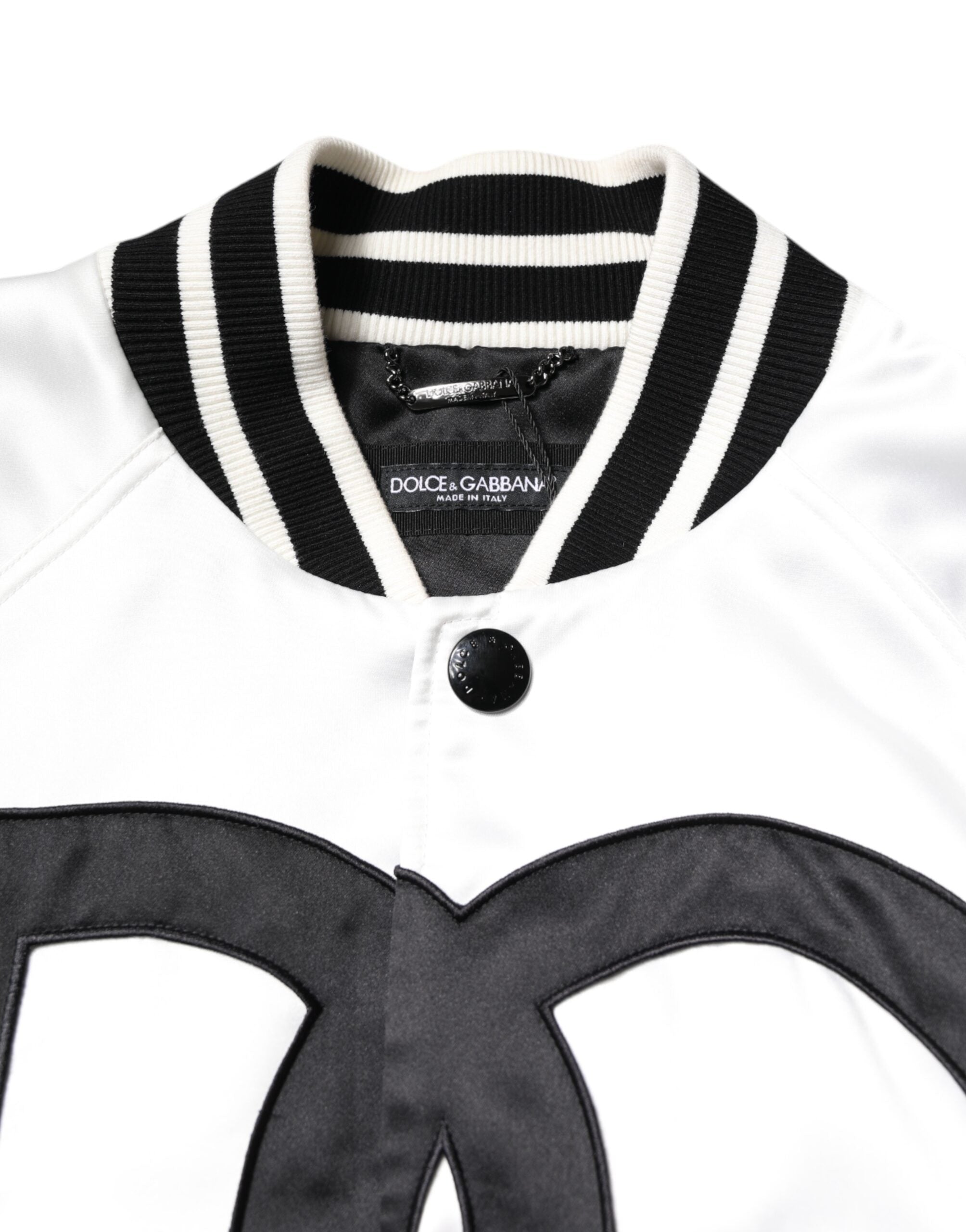 White DG Logo Polyester Jersey Bomber Jacket - ventzia