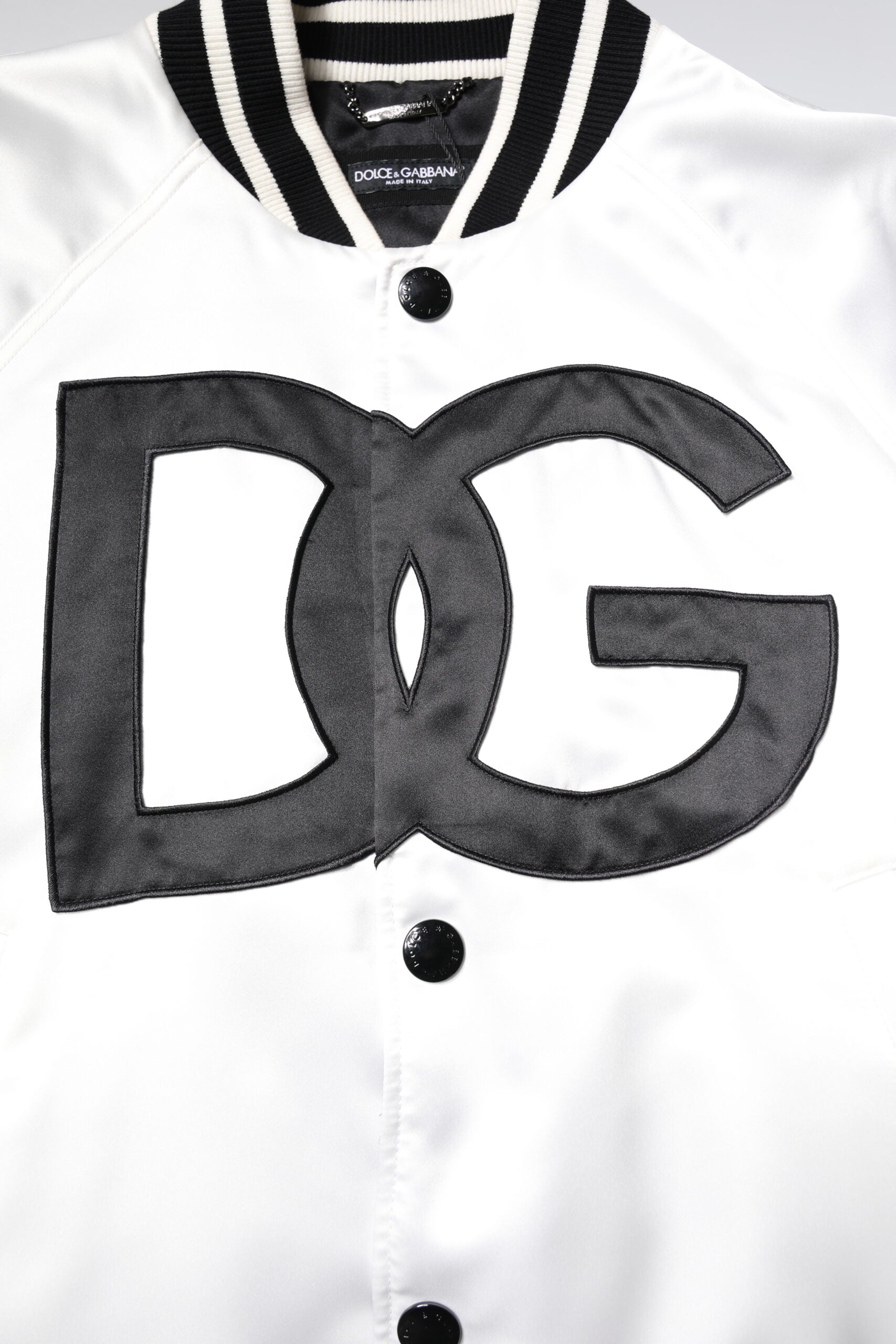 White DG Logo Polyester Jersey Bomber Jacket - ventzia