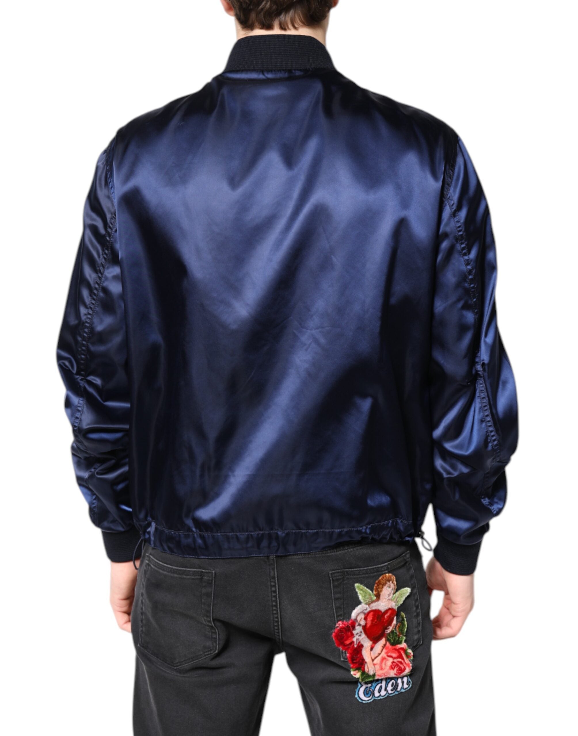 Blue Nylon DG Crown Full Zip Bomber Jacket - ventzia