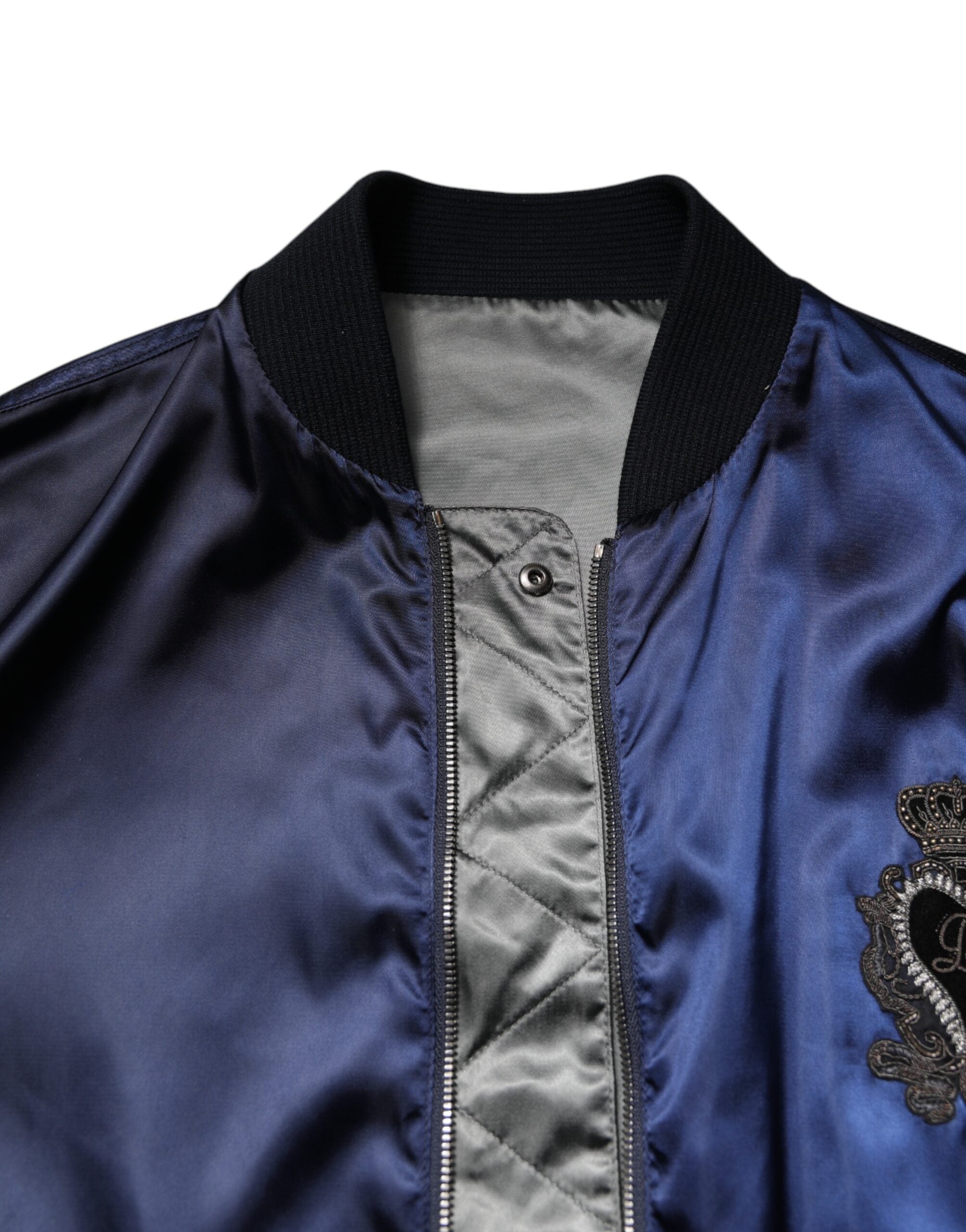 Blue Nylon DG Crown Full Zip Bomber Jacket - ventzia