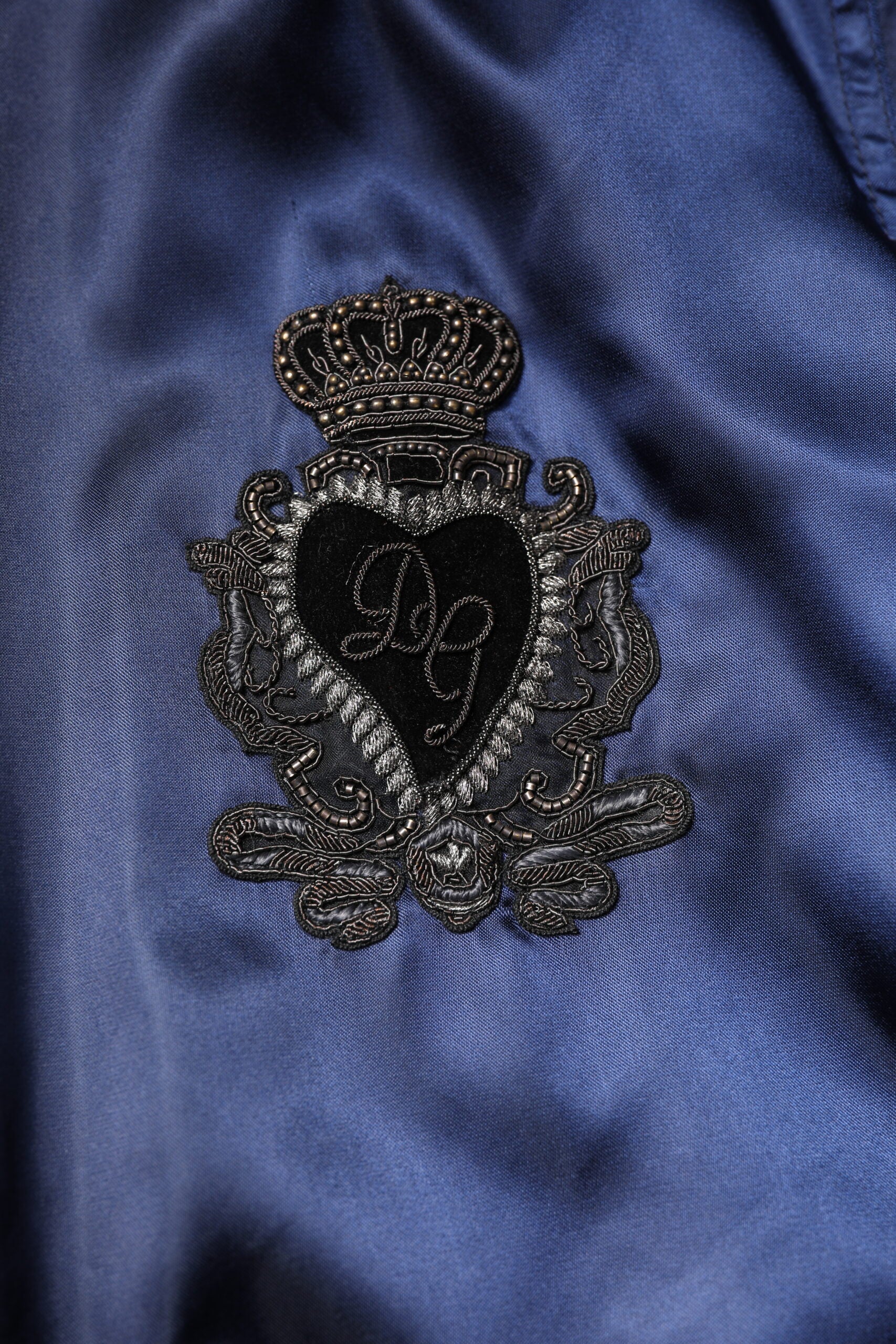 Blue Nylon DG Crown Full Zip Bomber Jacket - ventzia