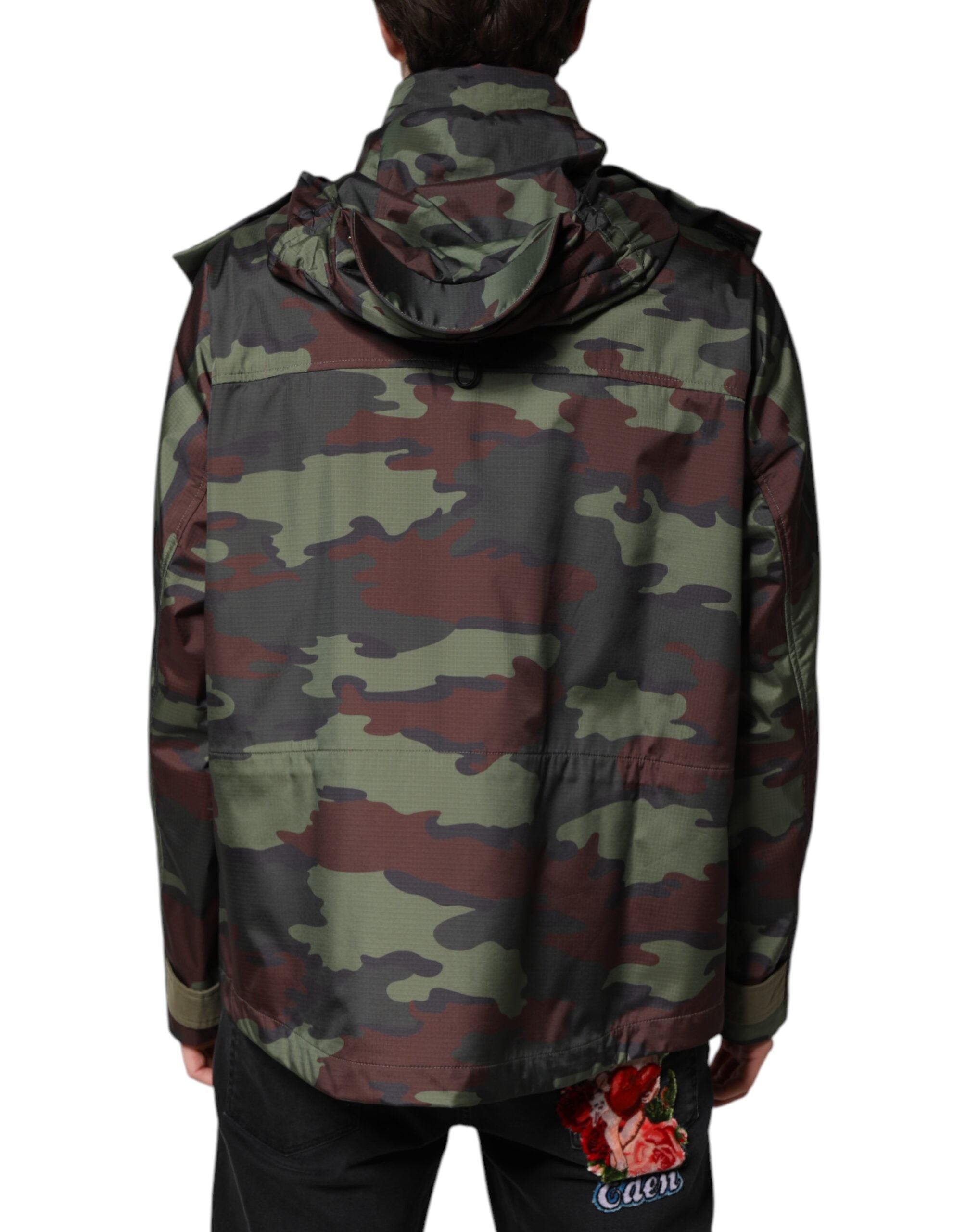 Multicolor Camouflage Button Hooded Jacket - ventzia