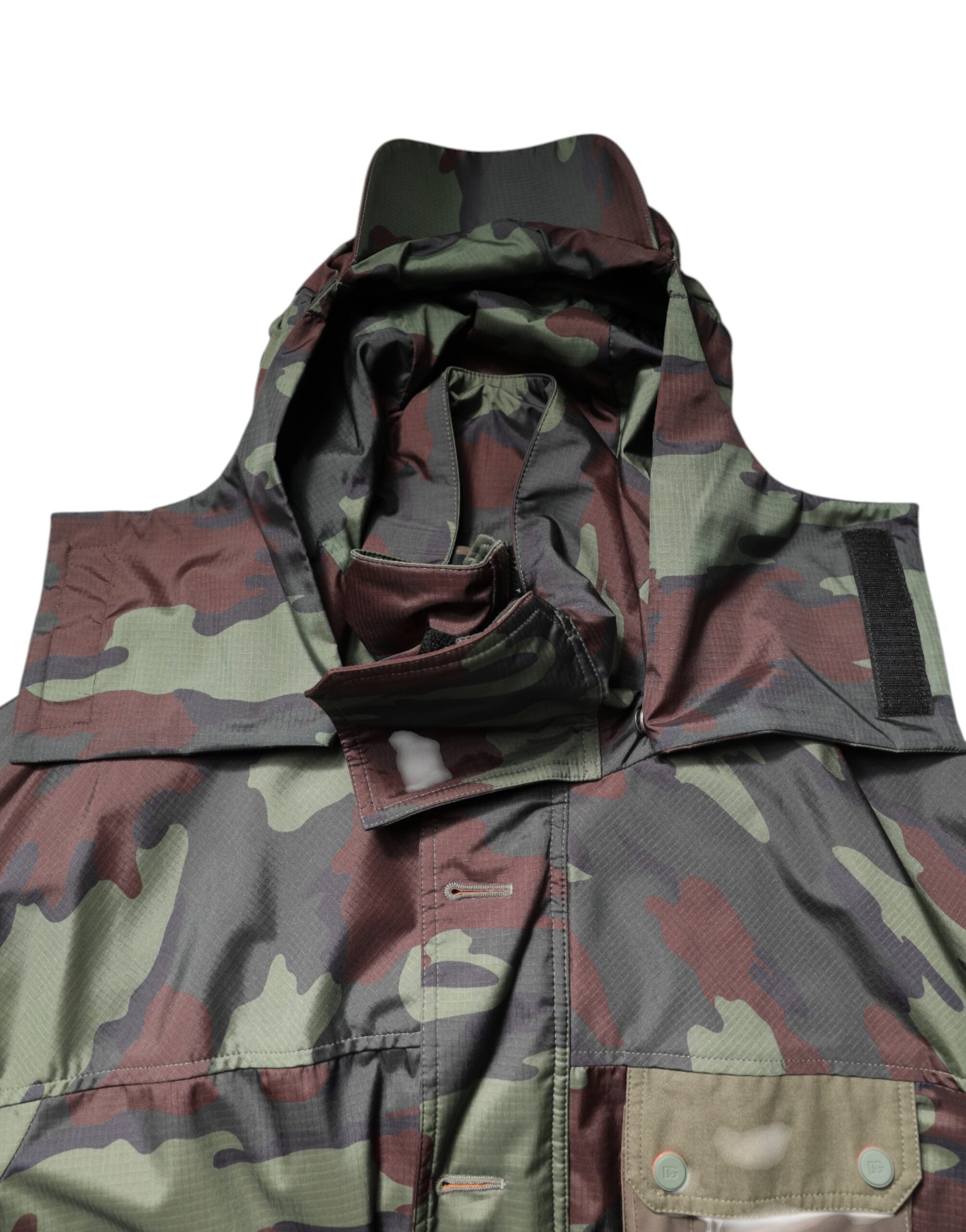 Multicolor Camouflage Button Hooded Jacket - ventzia