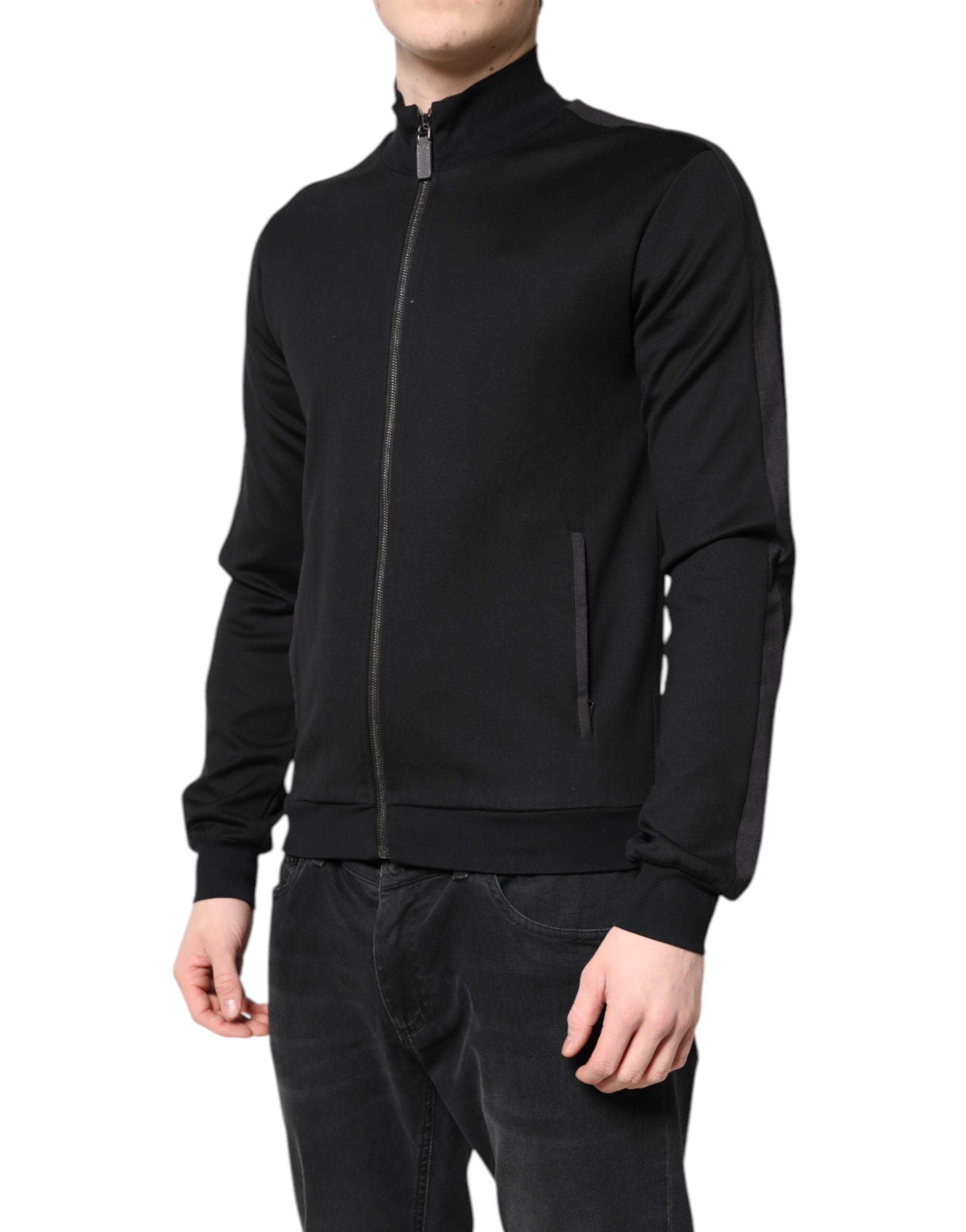 Black Cotton Logo Full Zip Men Bomber Jacket - ventzia