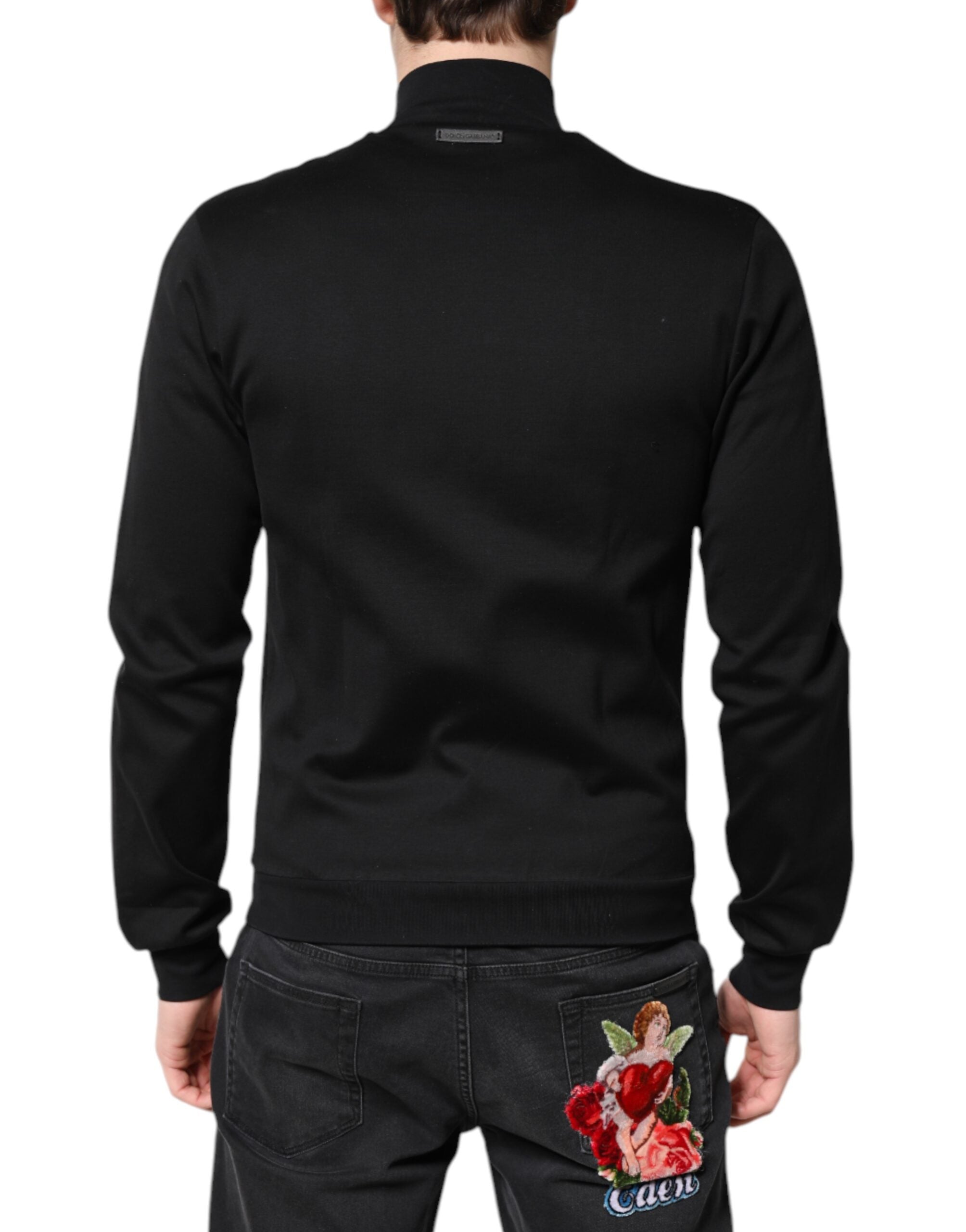 Black Cotton Logo Full Zip Men Bomber Jacket - ventzia