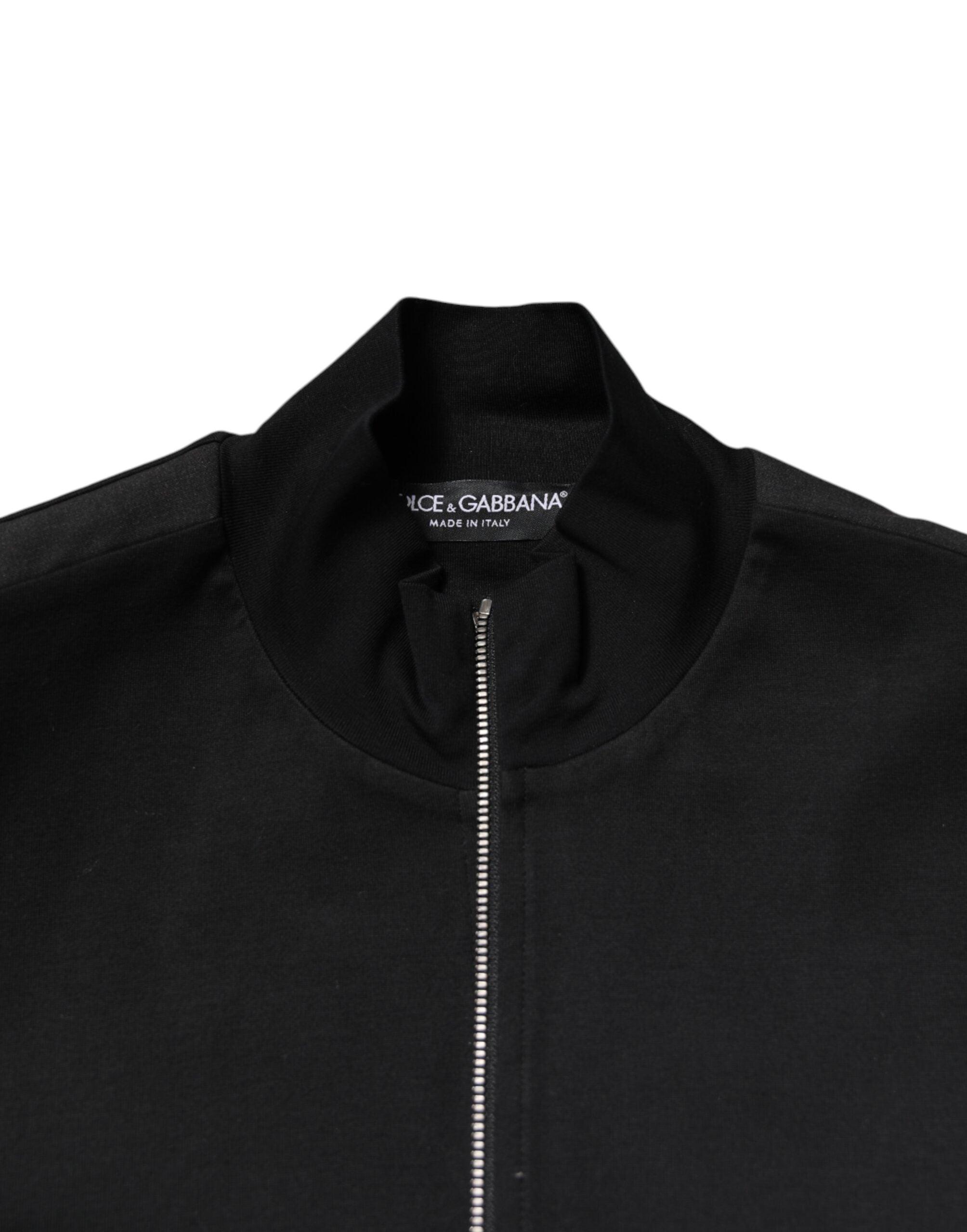Black Cotton Logo Full Zip Men Bomber Jacket - ventzia