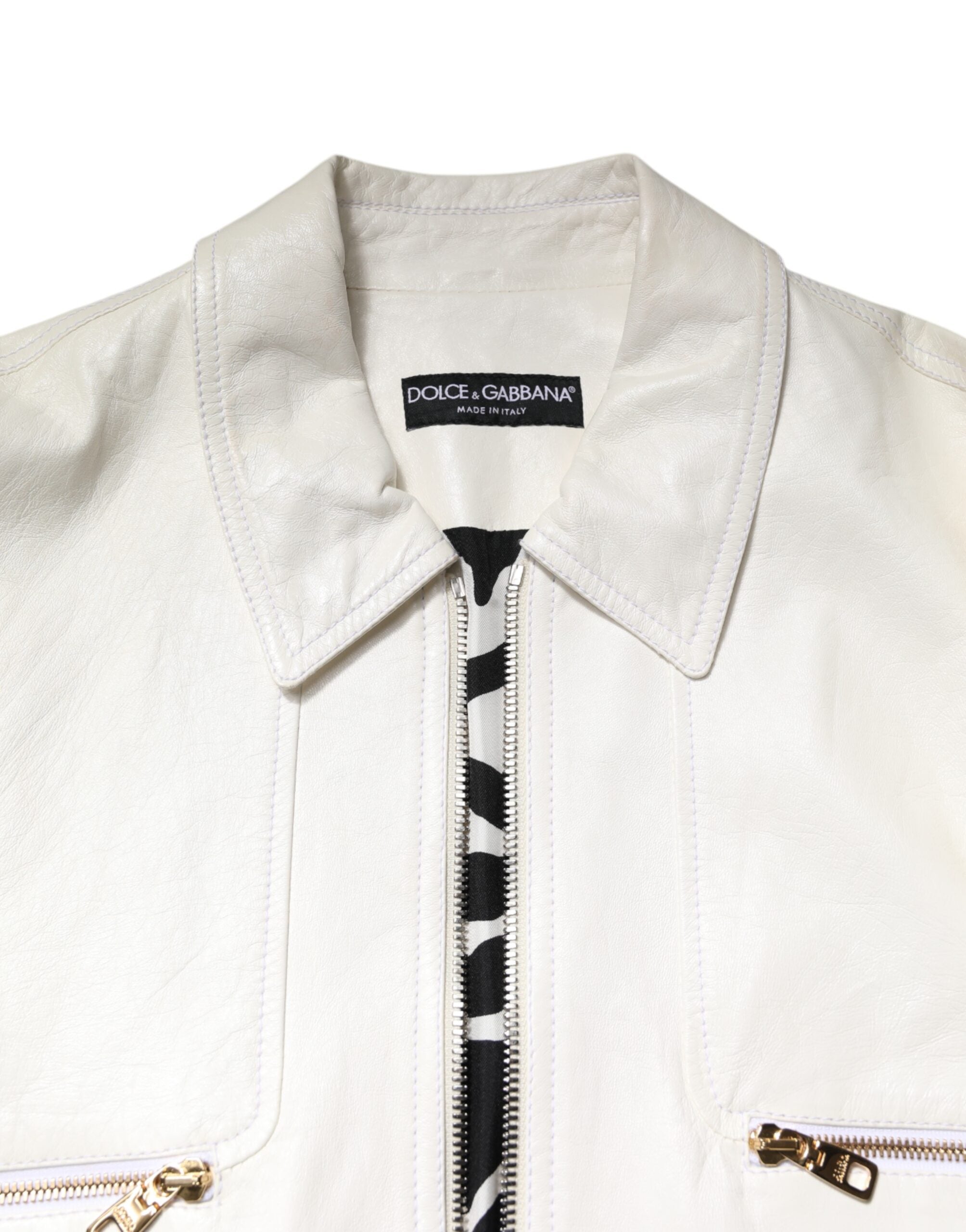 White Collared Full Zip Biker Coat Jacket - ventzia