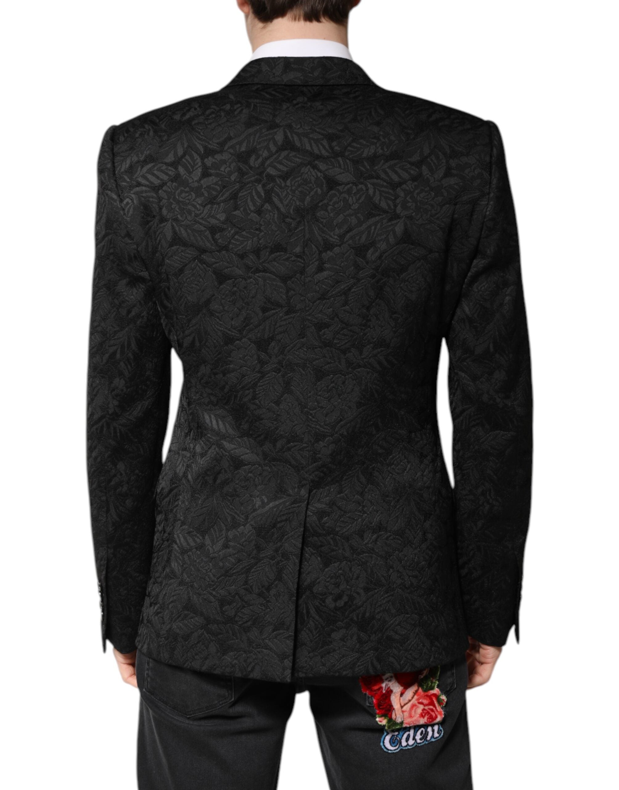 Black MARTINI Brocade Single Breasted Blazer - ventzia