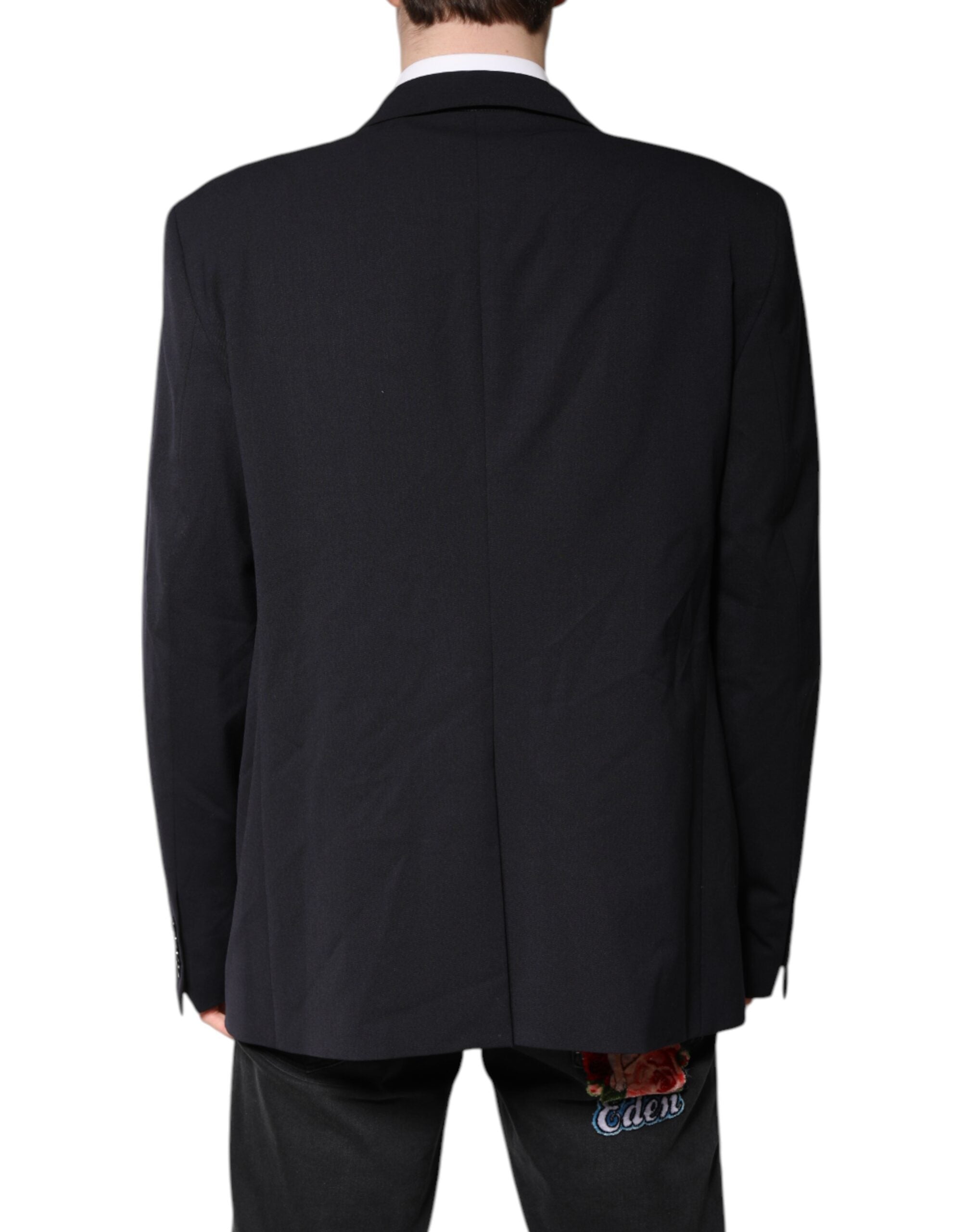 Dark Blue Wool Single Breasted Coat Blazer - ventzia