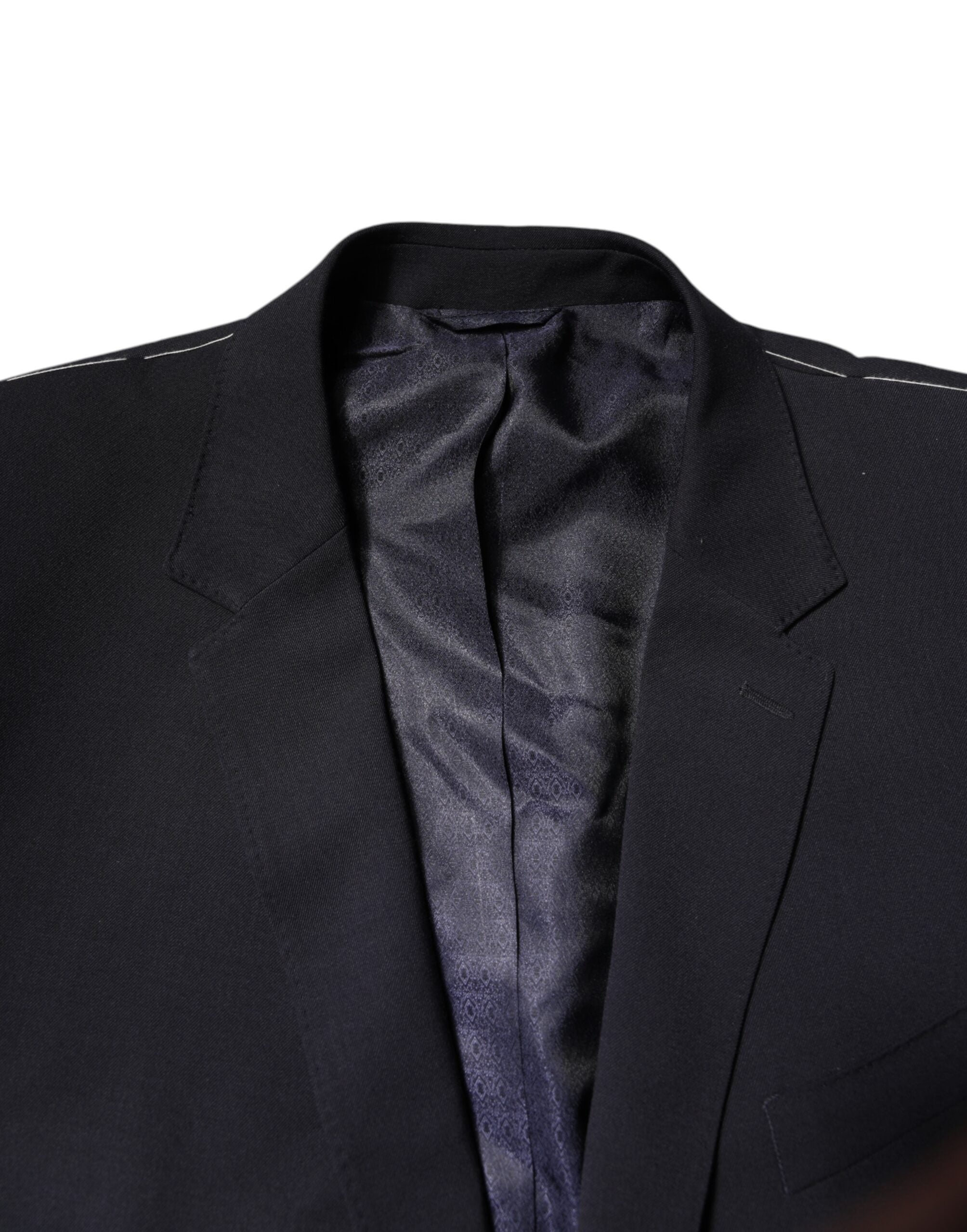 Dark Blue Wool Single Breasted Coat Blazer - ventzia