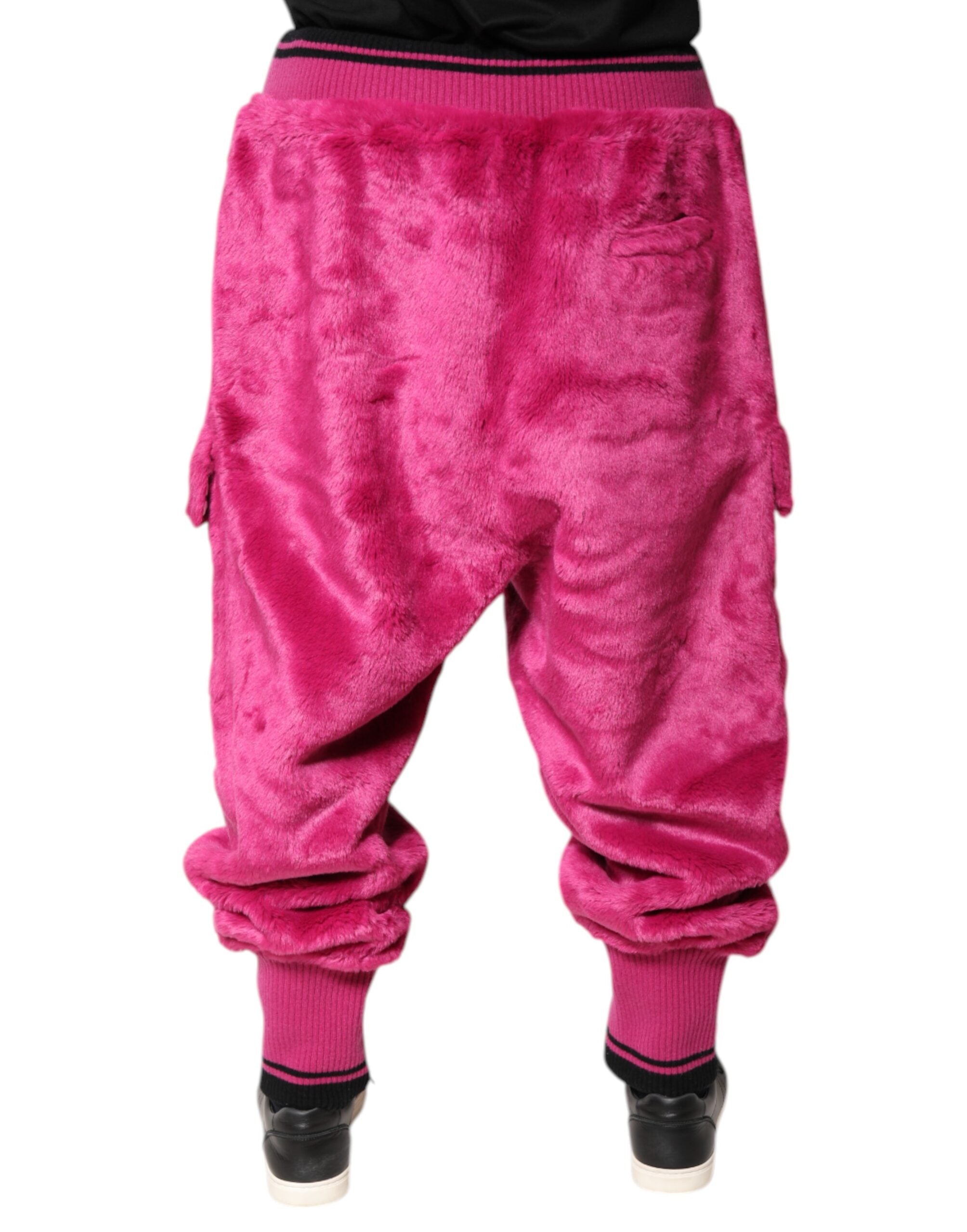 Pink Acrylic Cargo Jogging Sweatpants Pants - ventzia