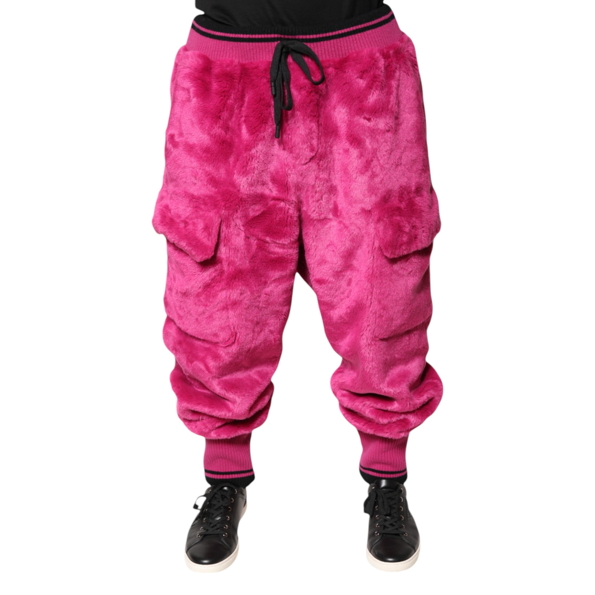 Pink Acrylic Cargo Jogging Sweatpants Pants - ventzia