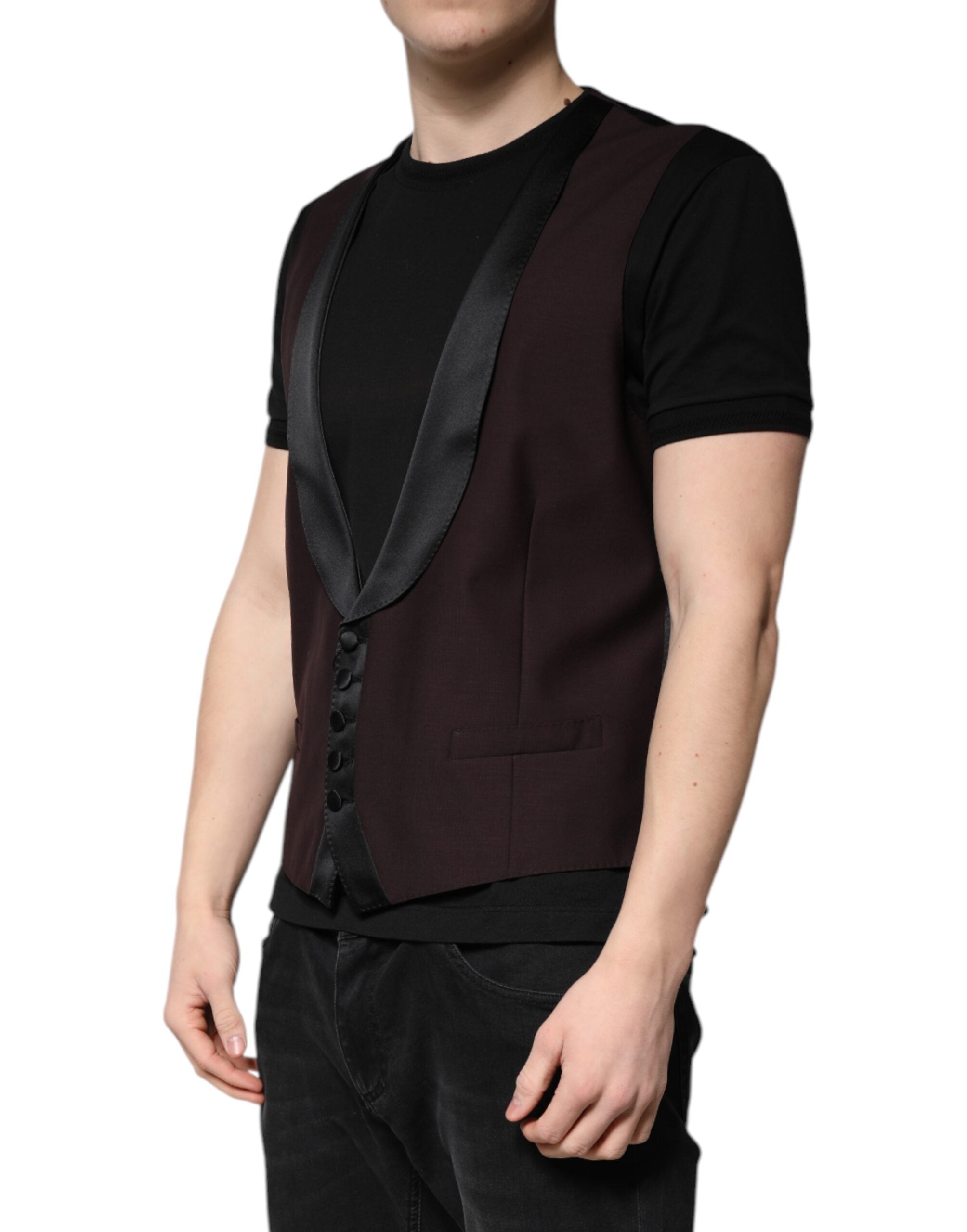 Maroon Wool Waistcoat Dress Formal Vest - ventzia