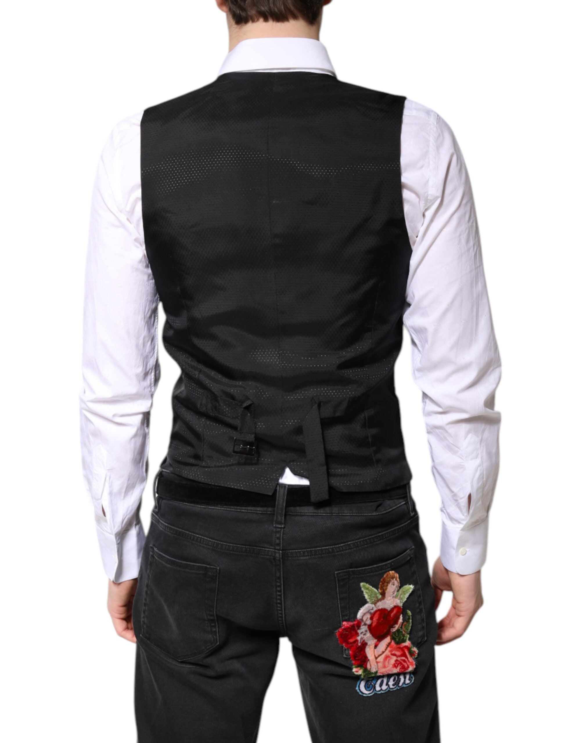 Black Wool Waistcoat Dress Formal Vest - ventzia