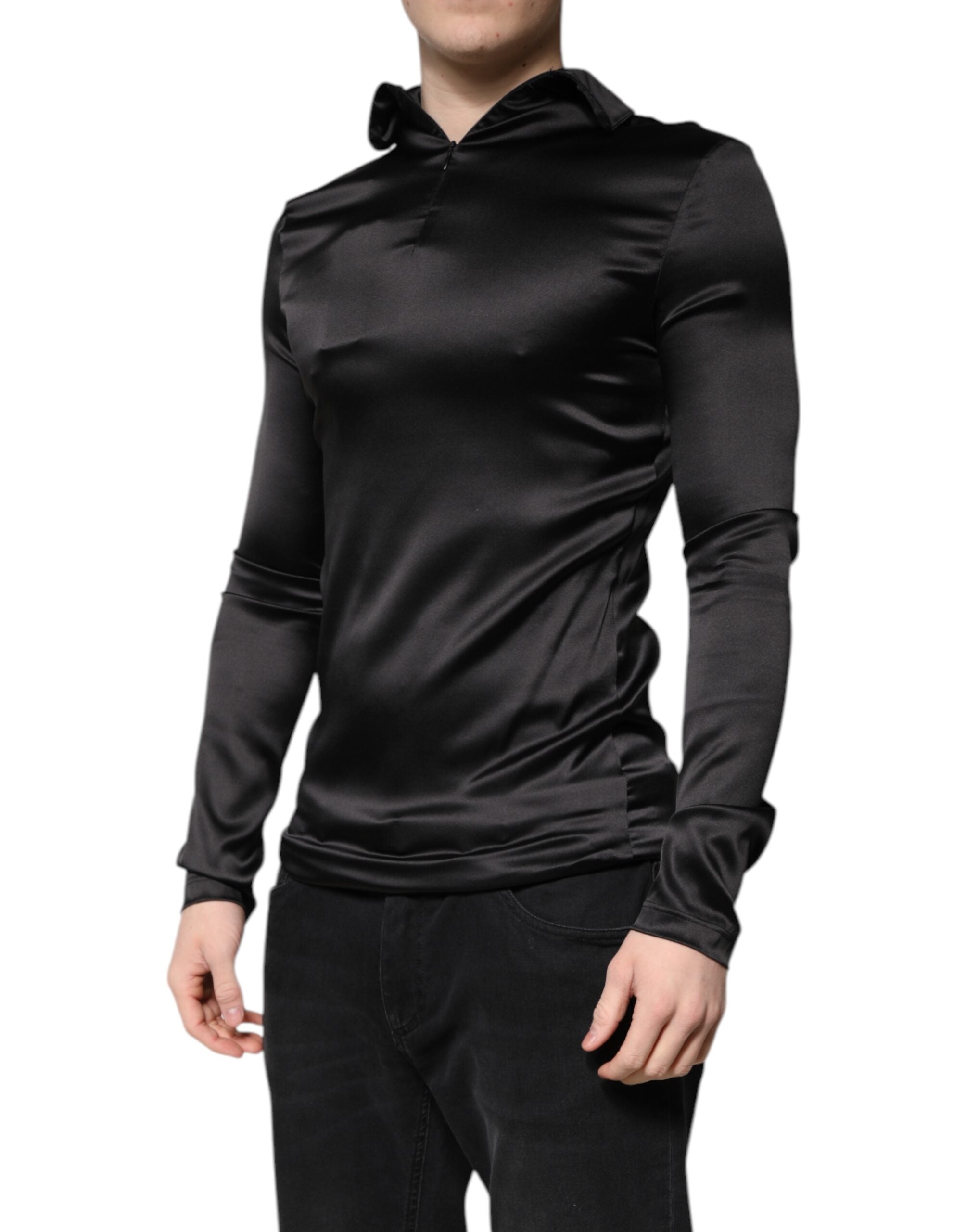 Black Silk Turtleneck Men Pullover Sweater - ventzia