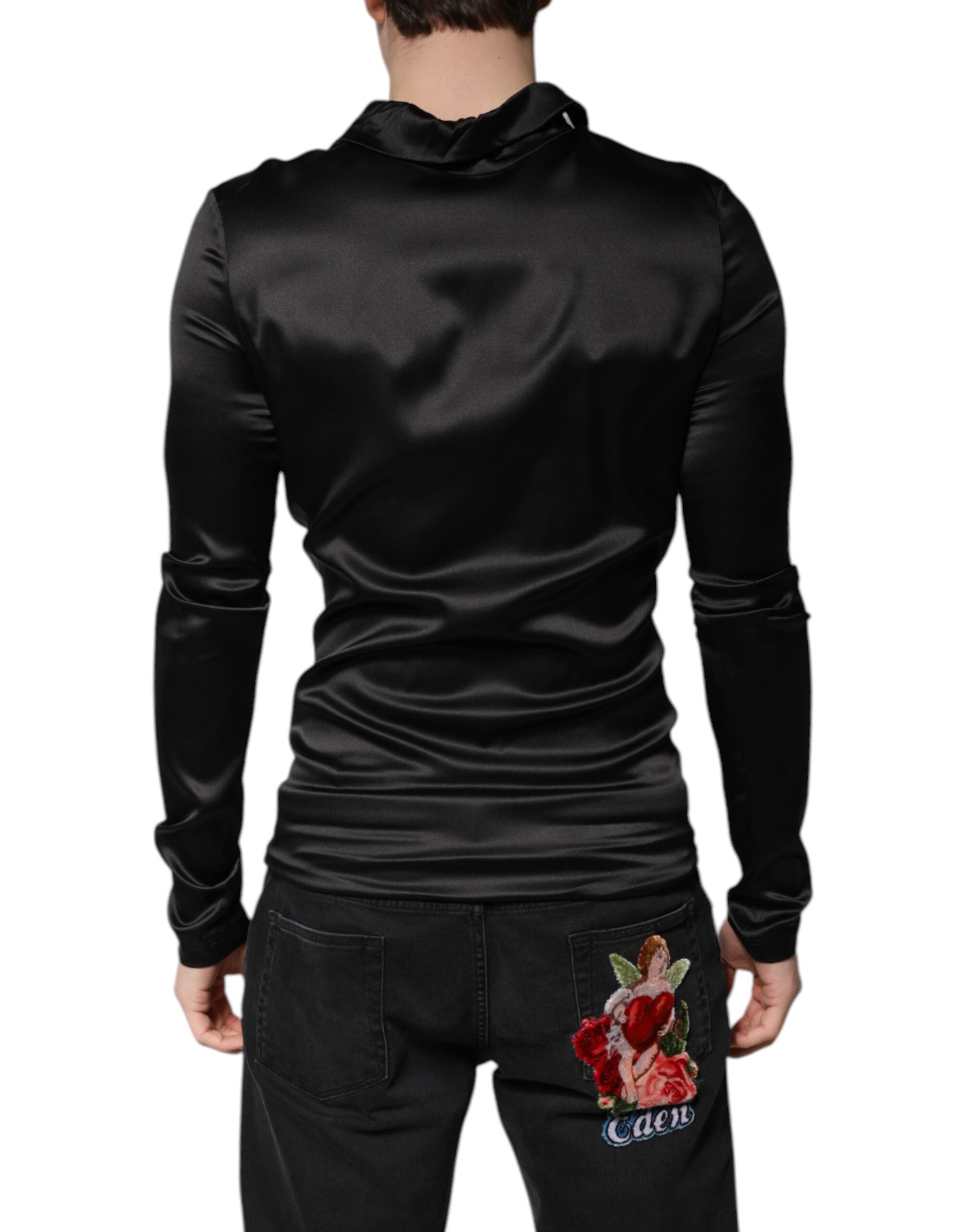 Black Silk Turtleneck Men Pullover Sweater - ventzia