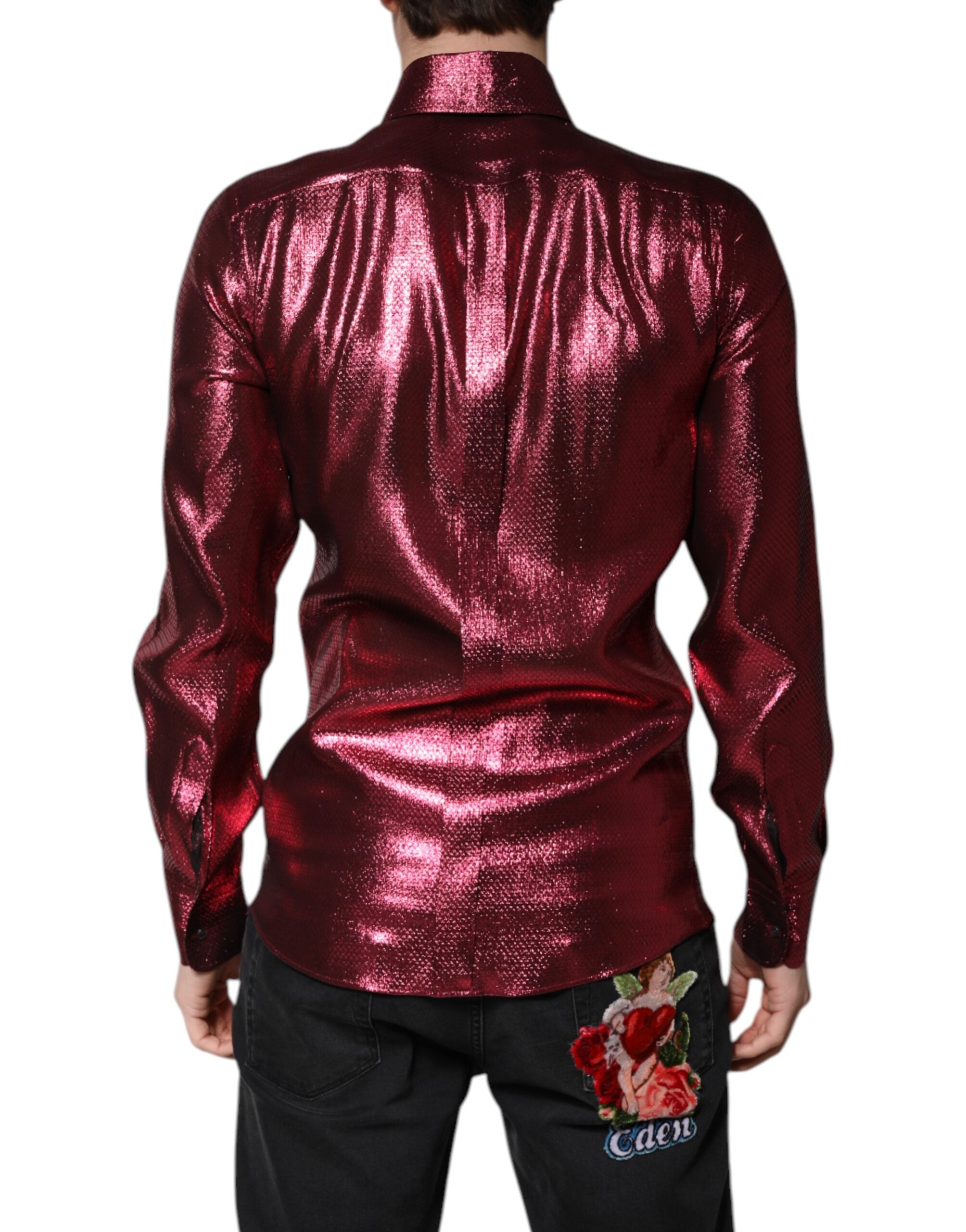 Metallic Red Cotton GOLD Dress Formal Shirt - ventzia