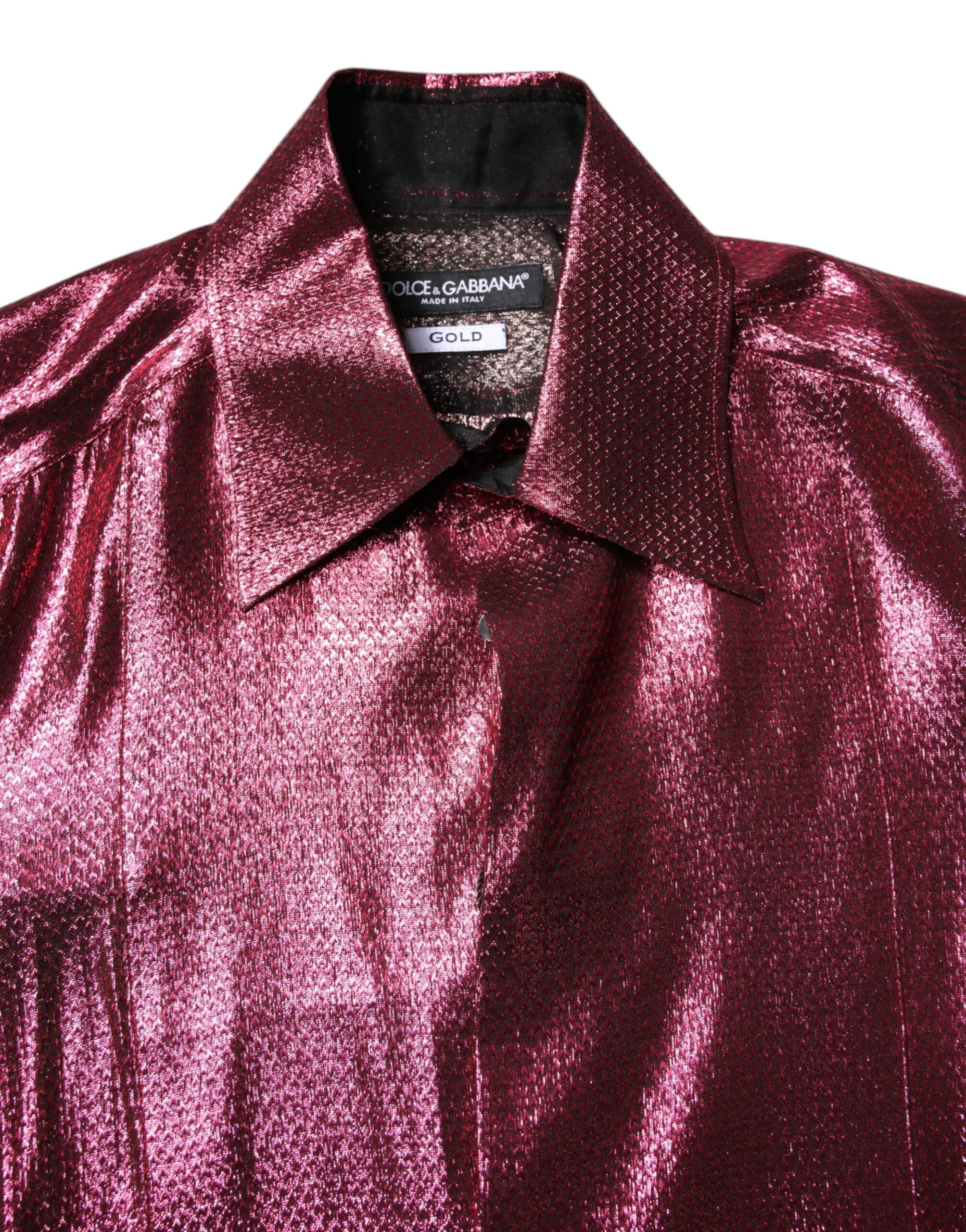 Metallic Red Cotton GOLD Dress Formal Shirt - ventzia