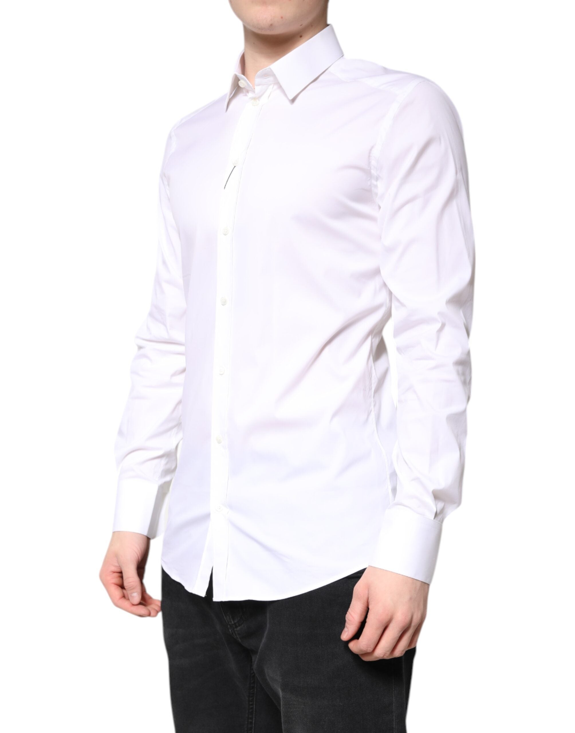 White Cotton GOLD Dress Formal Collared Shirt - ventzia