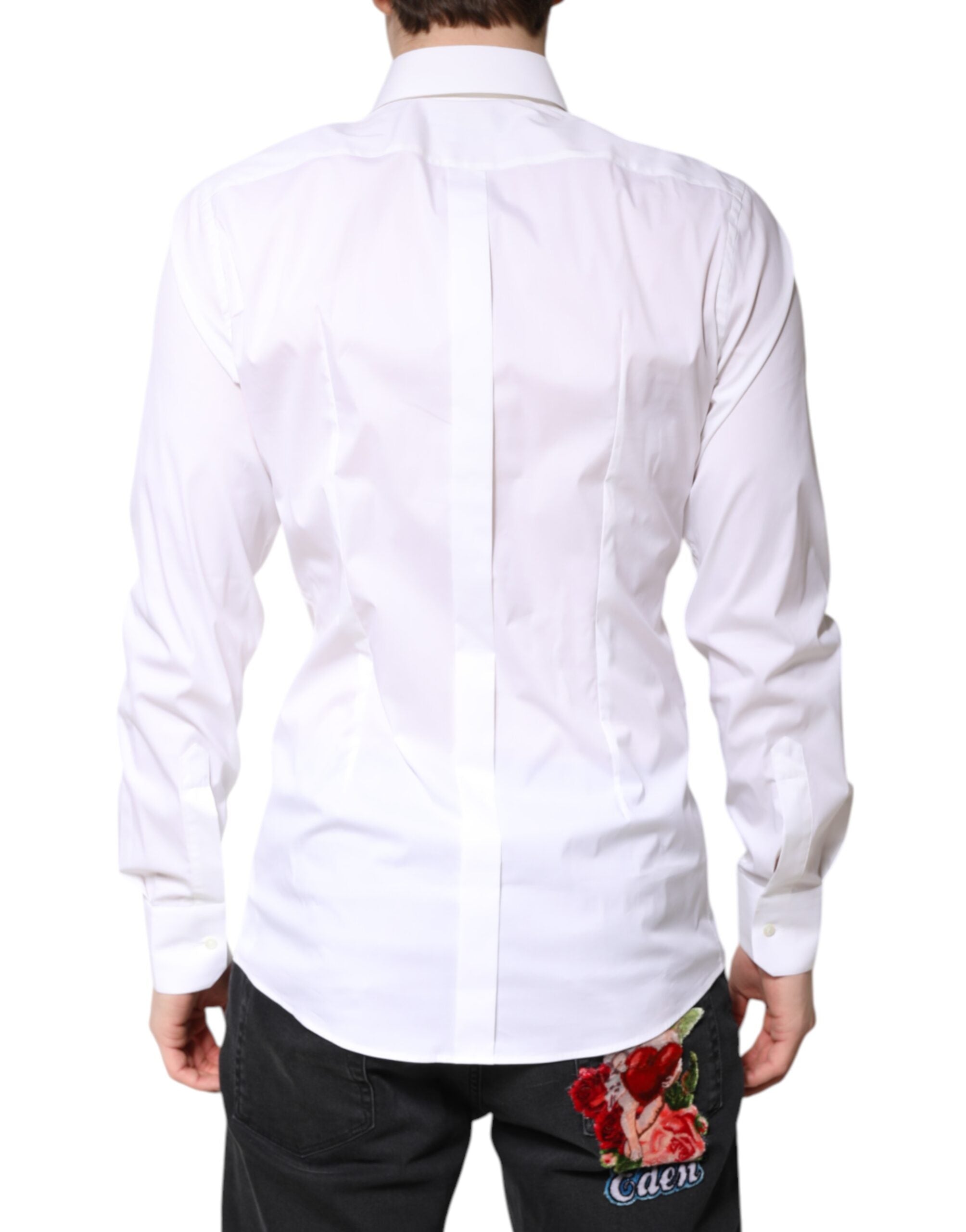 White Cotton GOLD Dress Formal Collared Shirt - ventzia