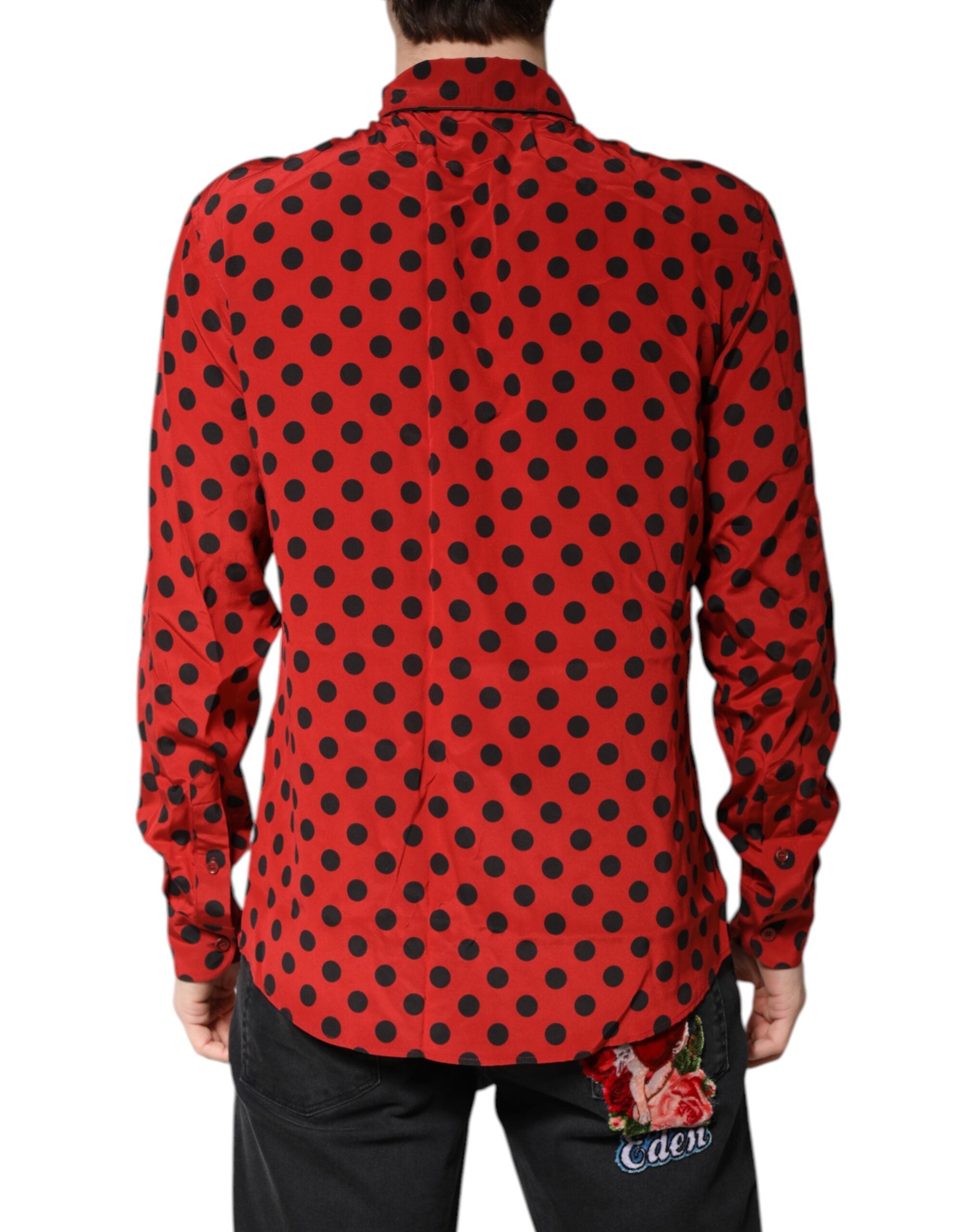 Red Polka Dot Silk Long Sleeve Shirt - ventzia