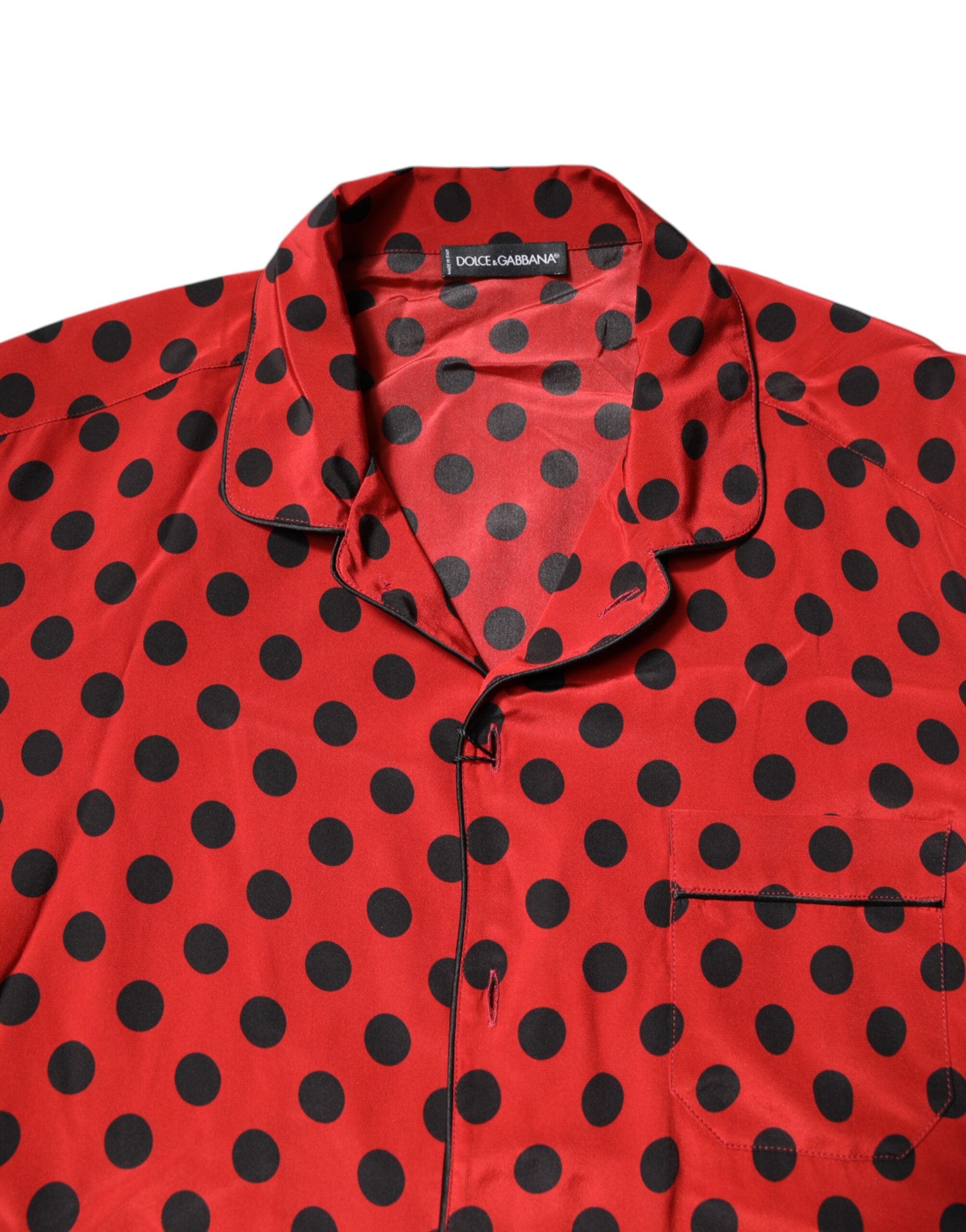 Red Polka Dot Silk Long Sleeve Shirt - ventzia