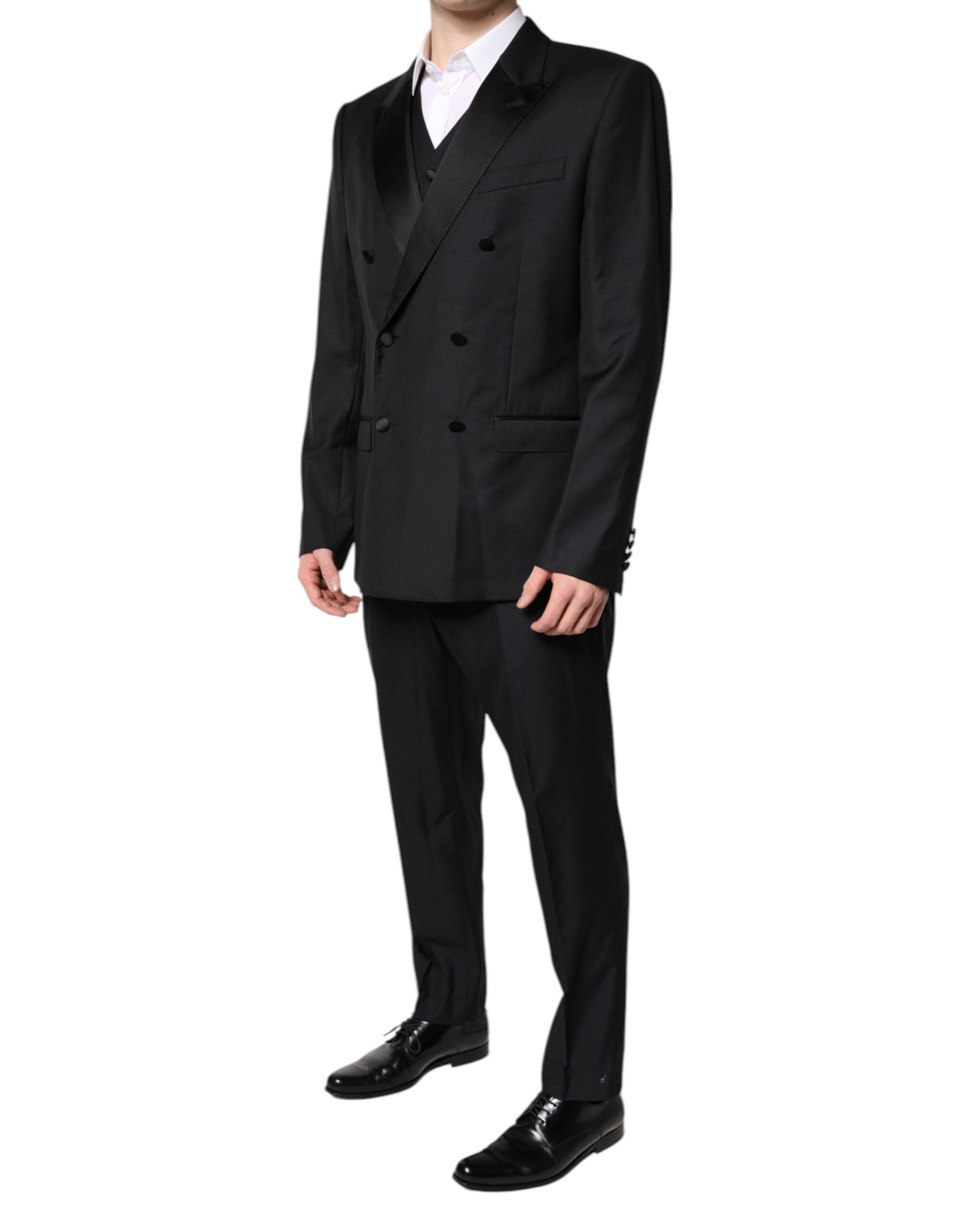 Black Double Breasted Formal 3 Piece Suit - ventzia