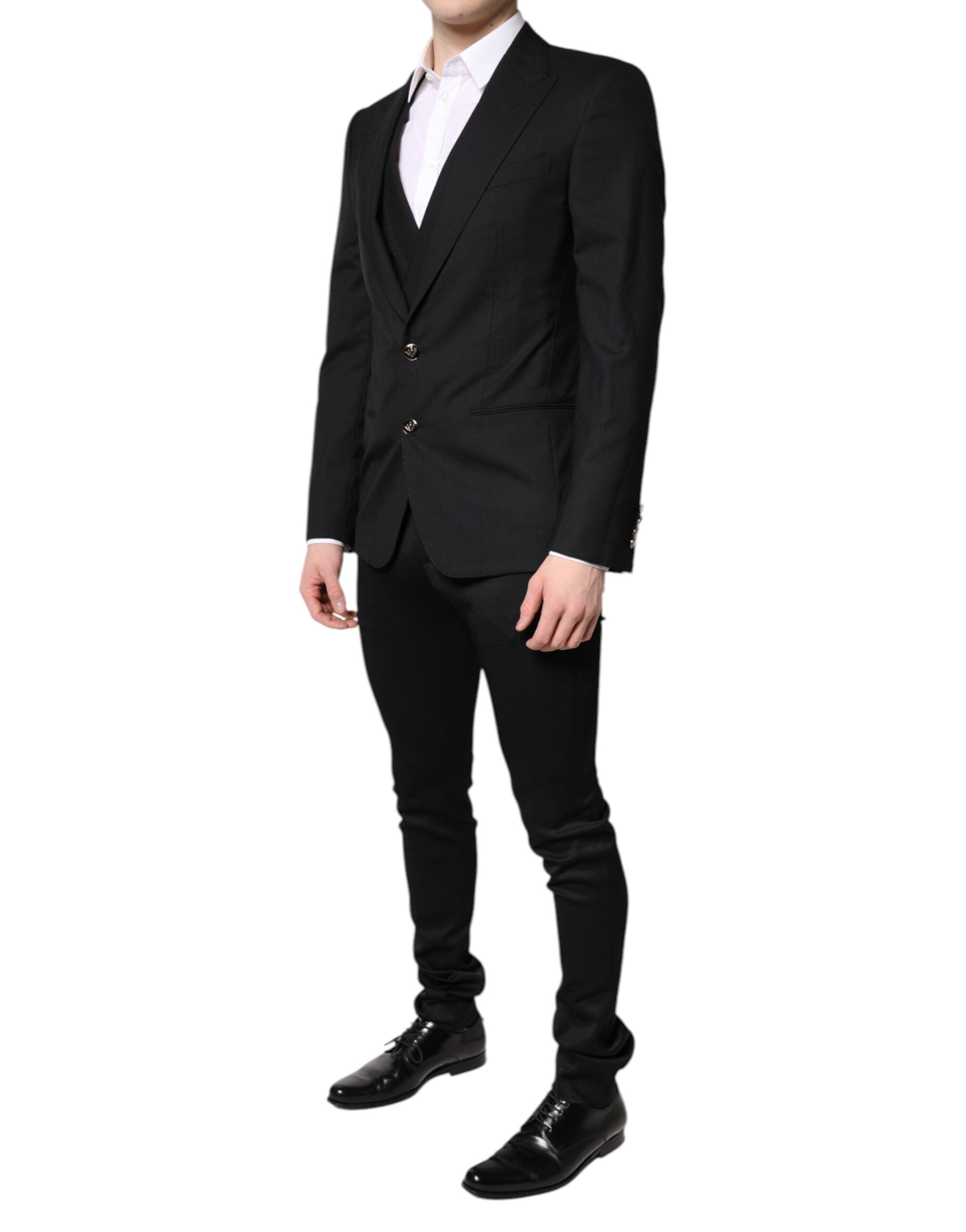 Black Single Breasted Formal Blazer with Vest - ventzia