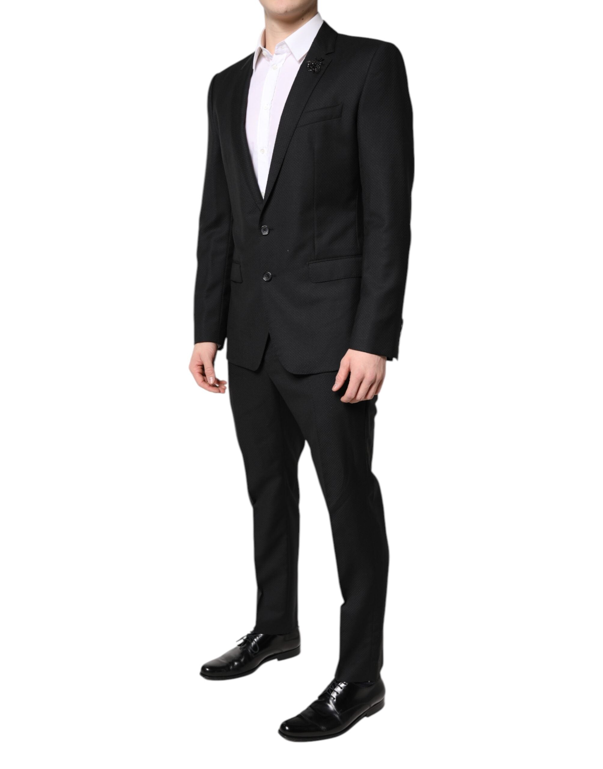 Black Wool Single Breasted 2 Piece Suit - ventzia