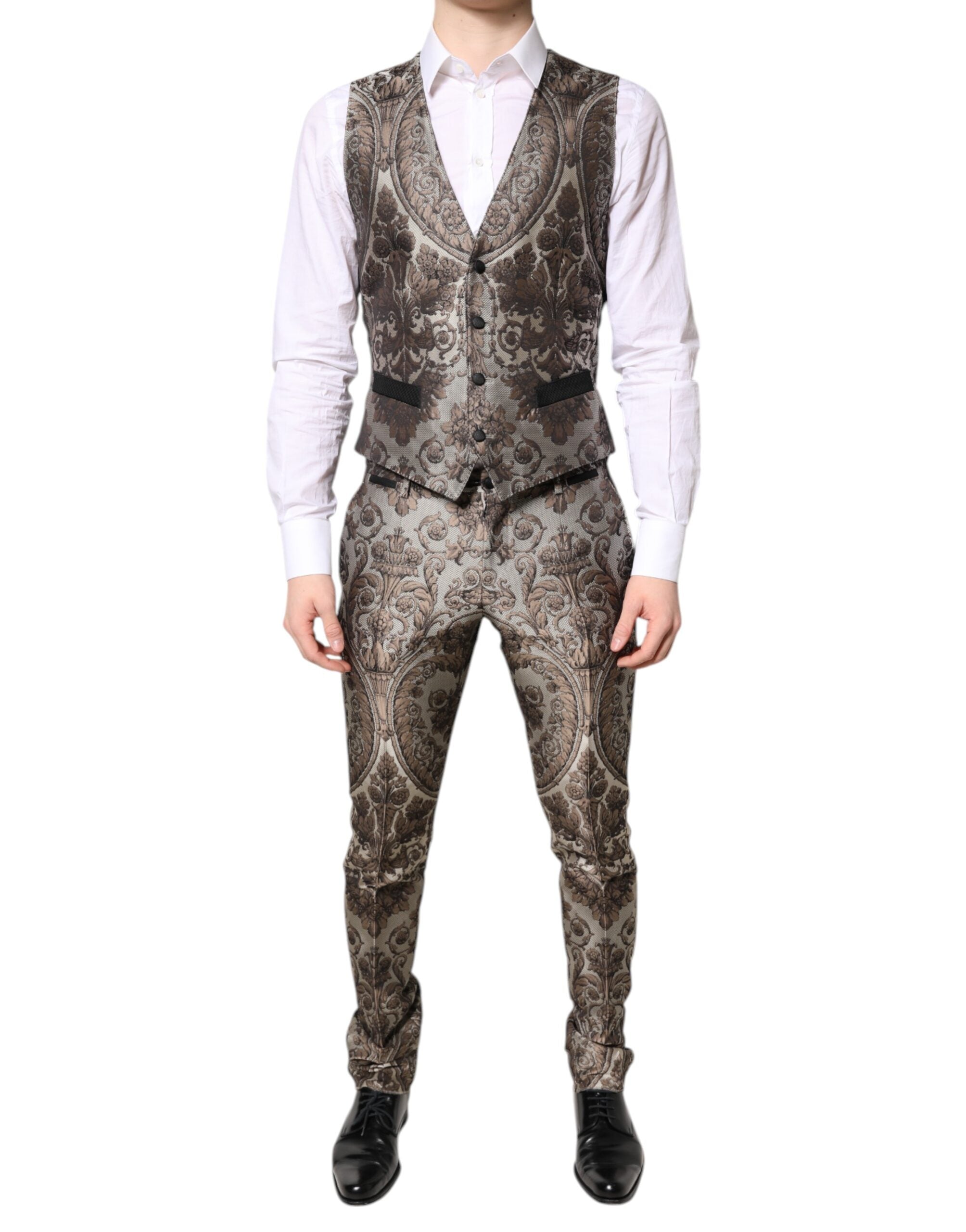 Multicolor Jacquard Single Breasted 3 Piece Suit - ventzia