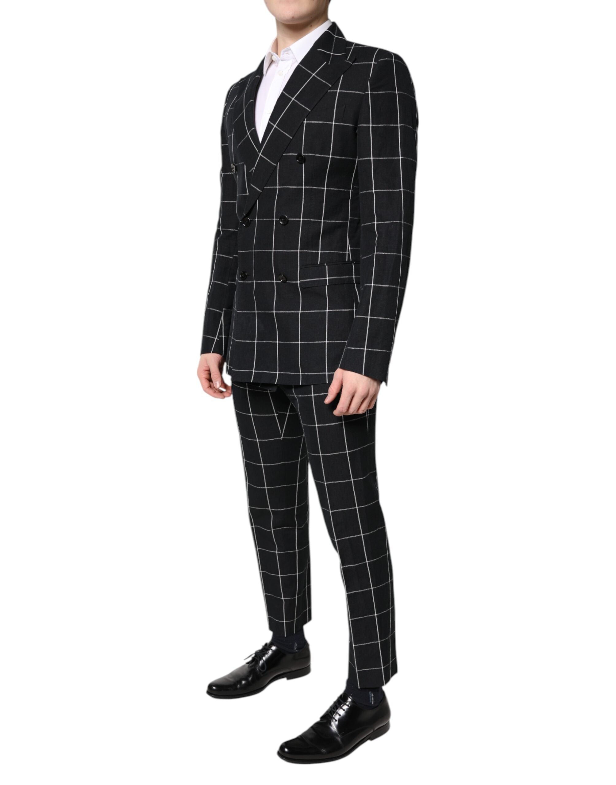 Black TAORMINA Double Breasted 2 Piece Suit - ventzia