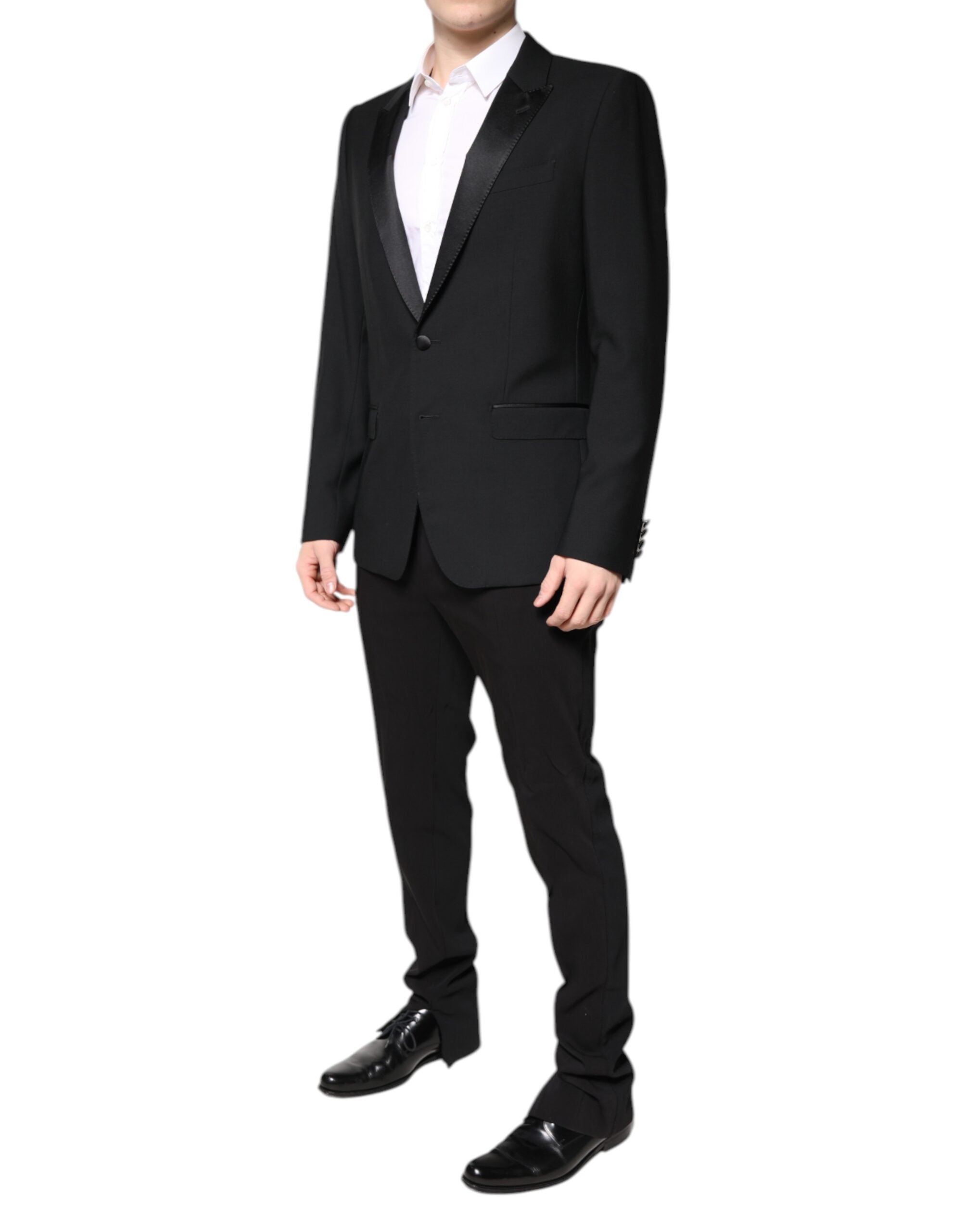 Black Wool Single Breasted 2 Piece Suit - ventzia